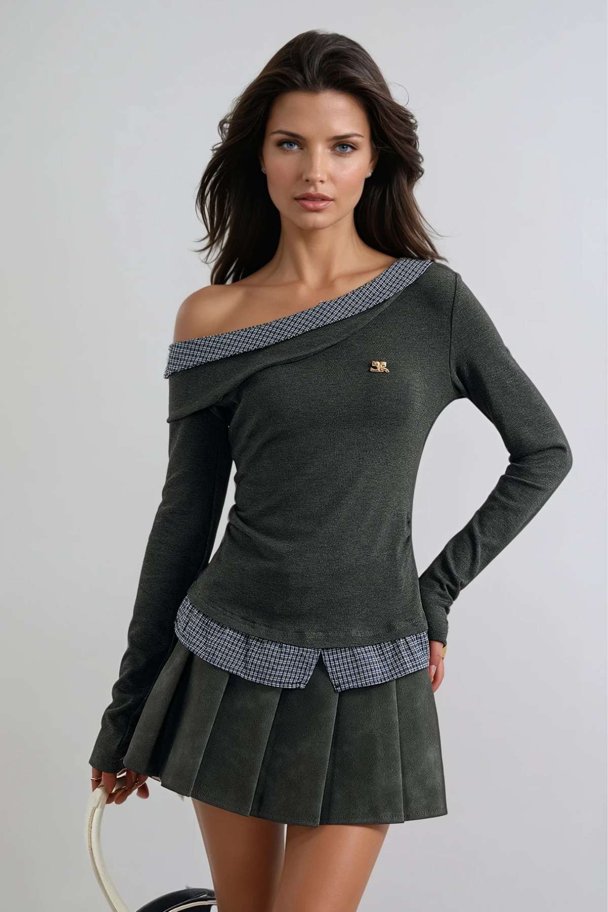 Deusdedit One Shoulder Grid Top In Grey