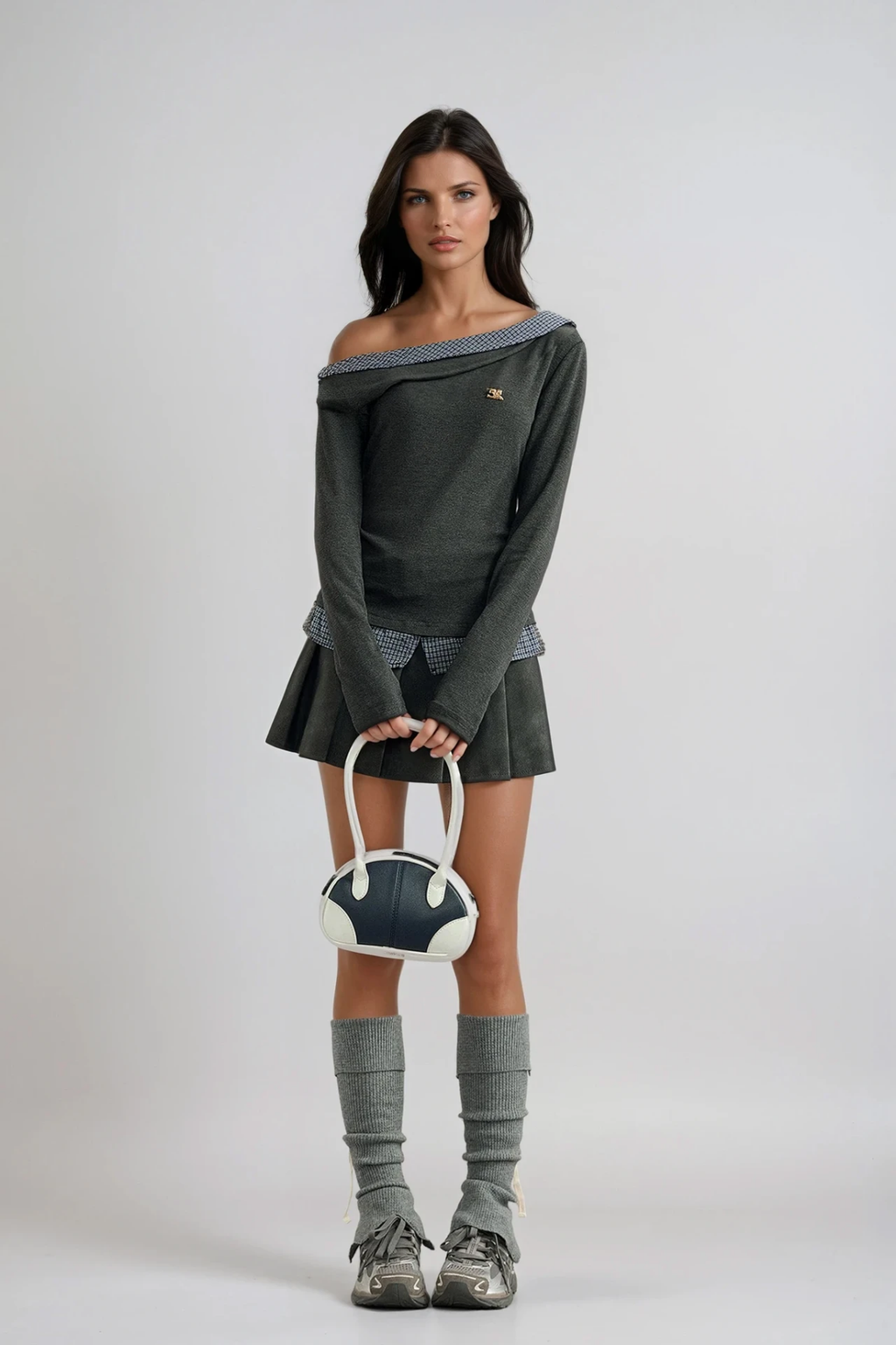 Deusdedit One Shoulder Grid Top In Grey