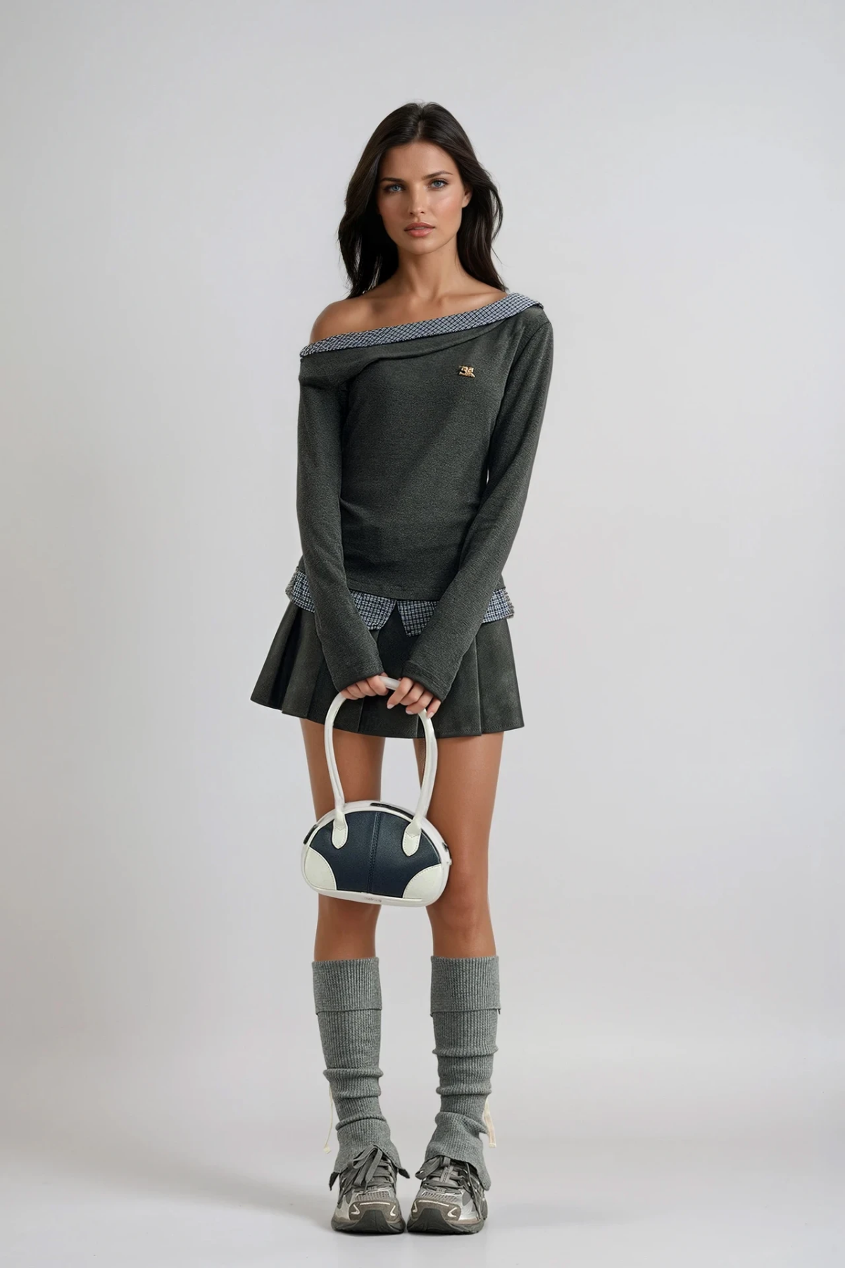 Deusdedit One Shoulder Grid Top In Grey