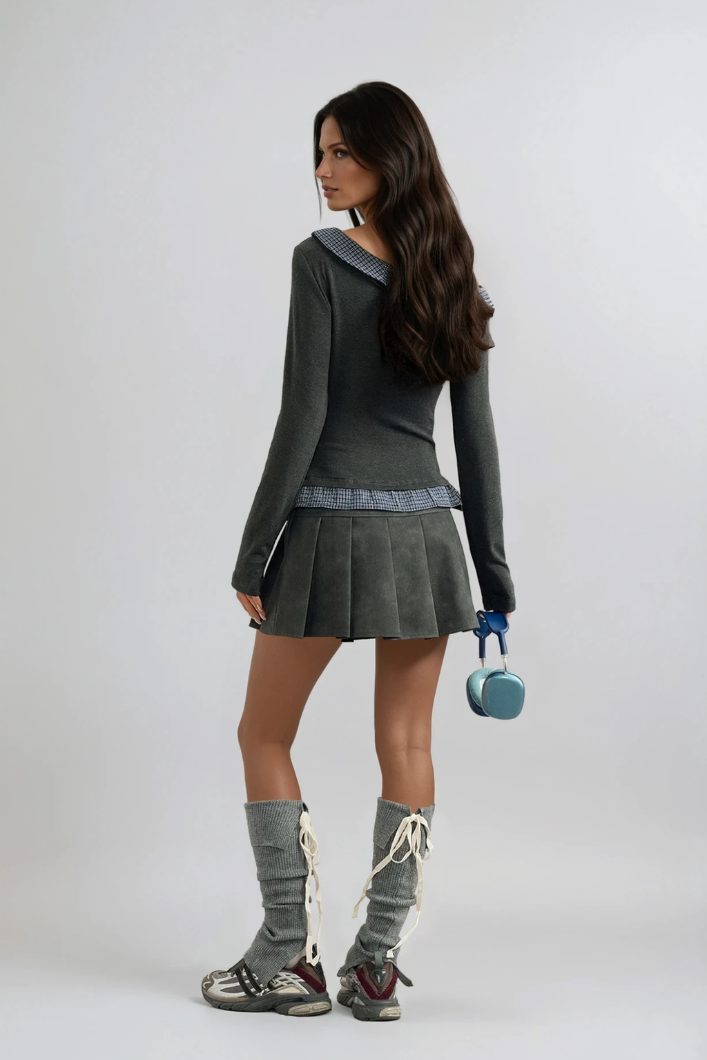 Deusdedit One Shoulder Grid Top In Grey