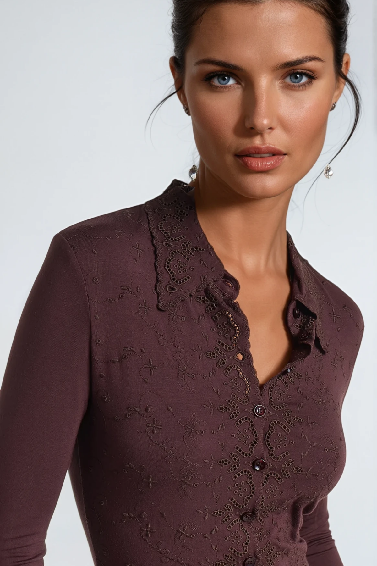 Devadas Long Sleeve Embroidered Bodysuit In Brown