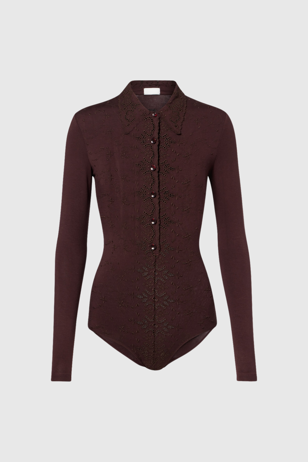 Devadas Long Sleeve Embroidered Bodysuit In Brown