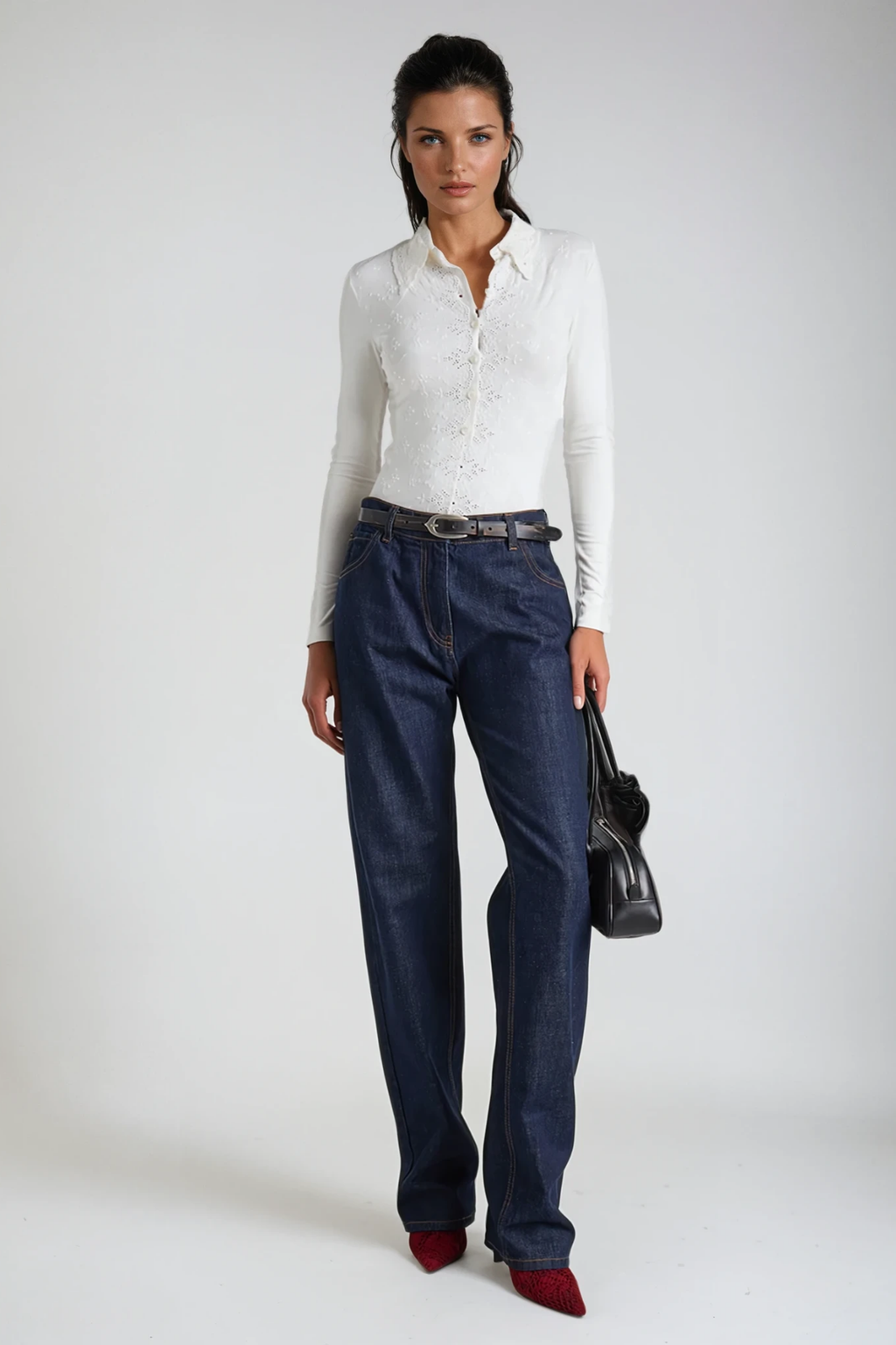 Devadas Long Sleeve Embroidered Bodysuit In White