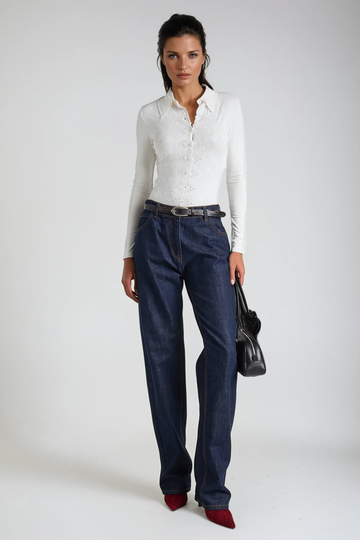 Devadas Long Sleeve Embroidered Bodysuit In White