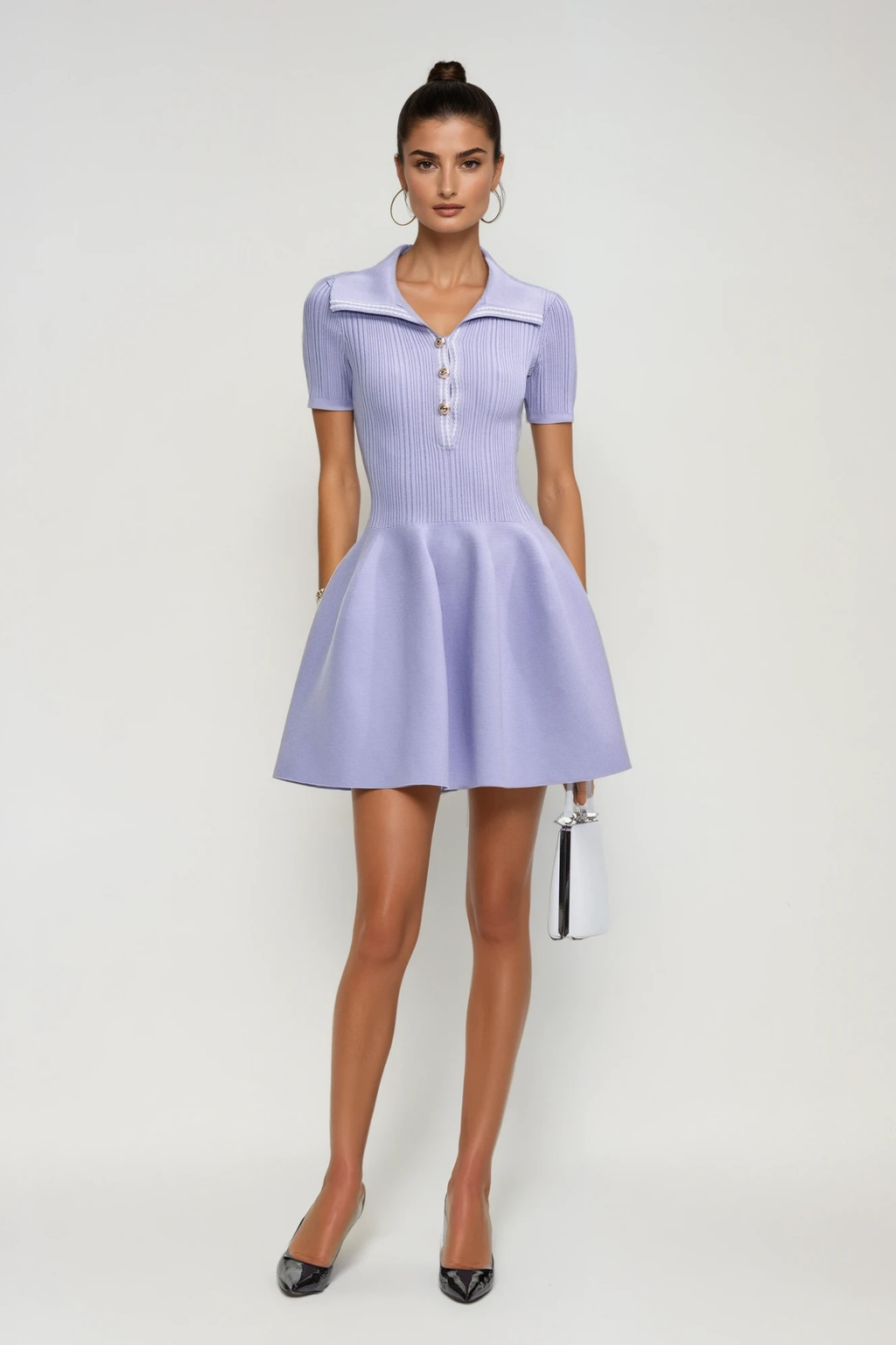 Devereux Lapel Ruffle Knit Mini Dress