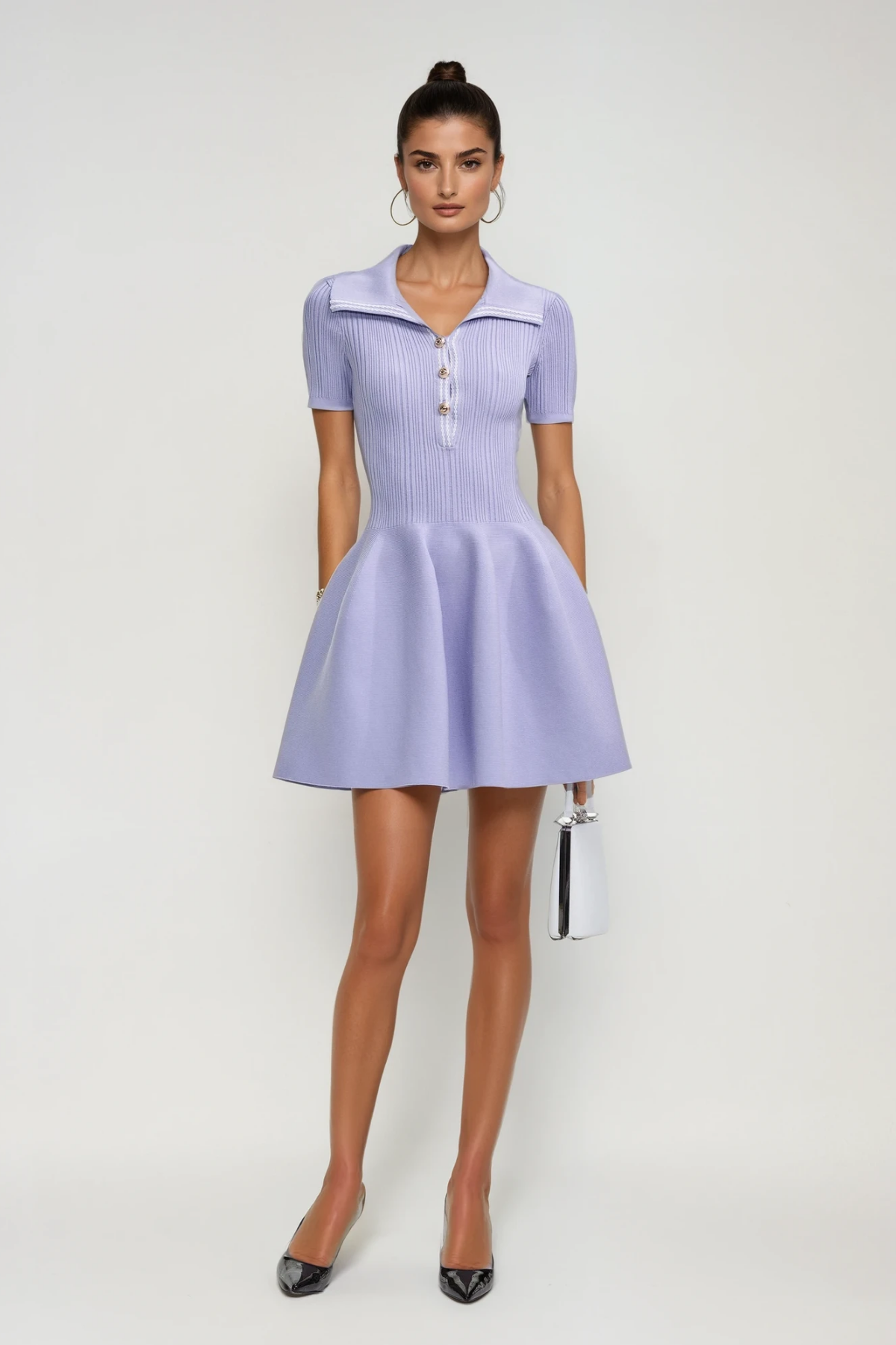 Devereux Lapel Ruffle Knit Mini Dress