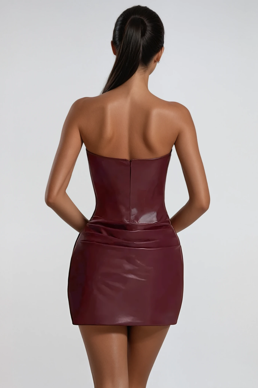 Devontae Corset Ruch Leather Mini Dress In Red