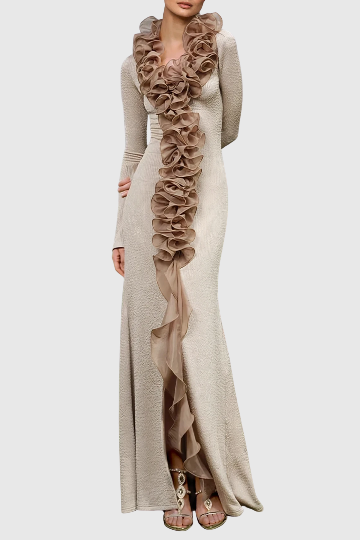 Devorah Plunge Ruffle Maxi Dress