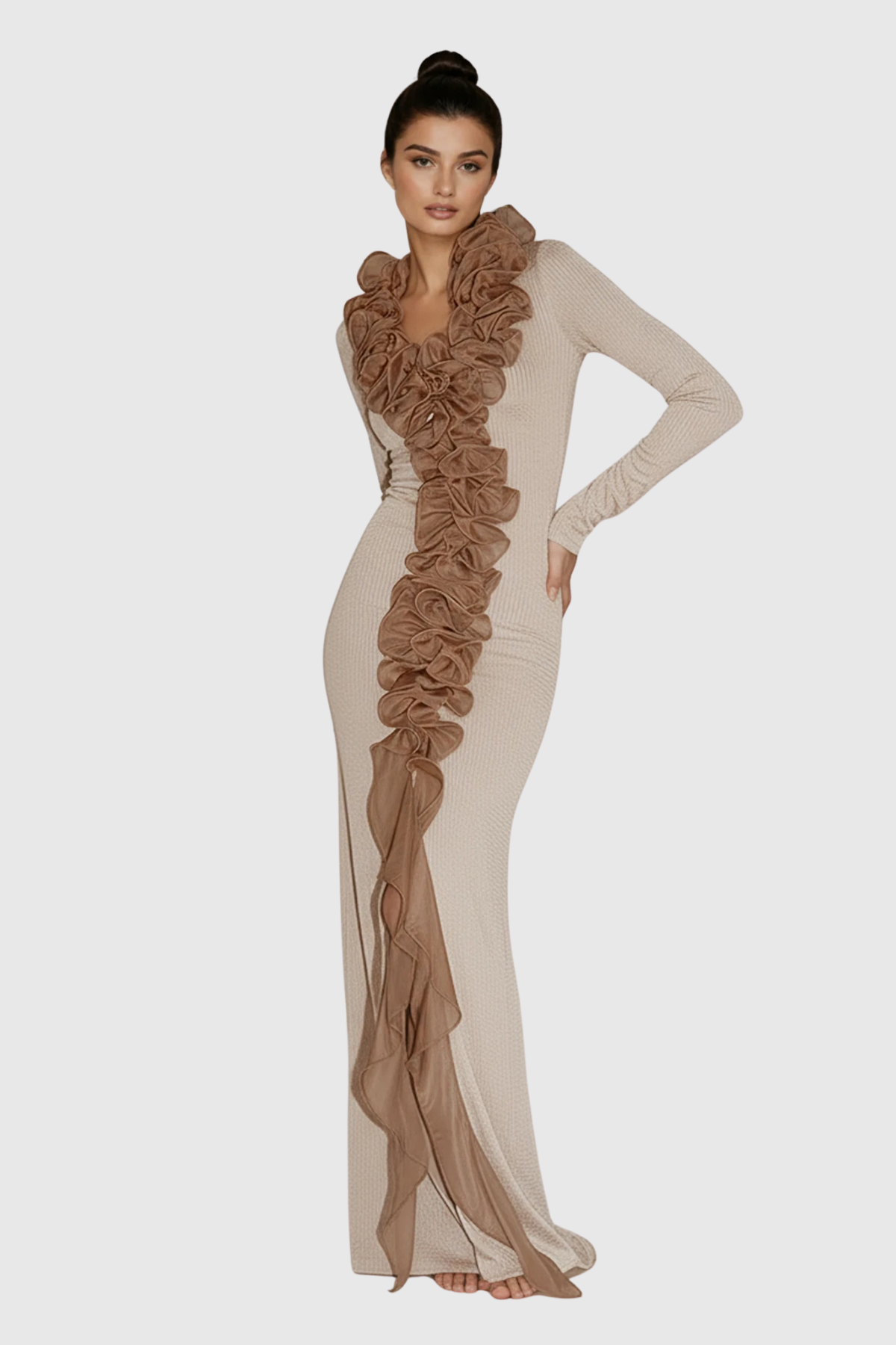 Devorah Plunge Ruffle Maxi Dress