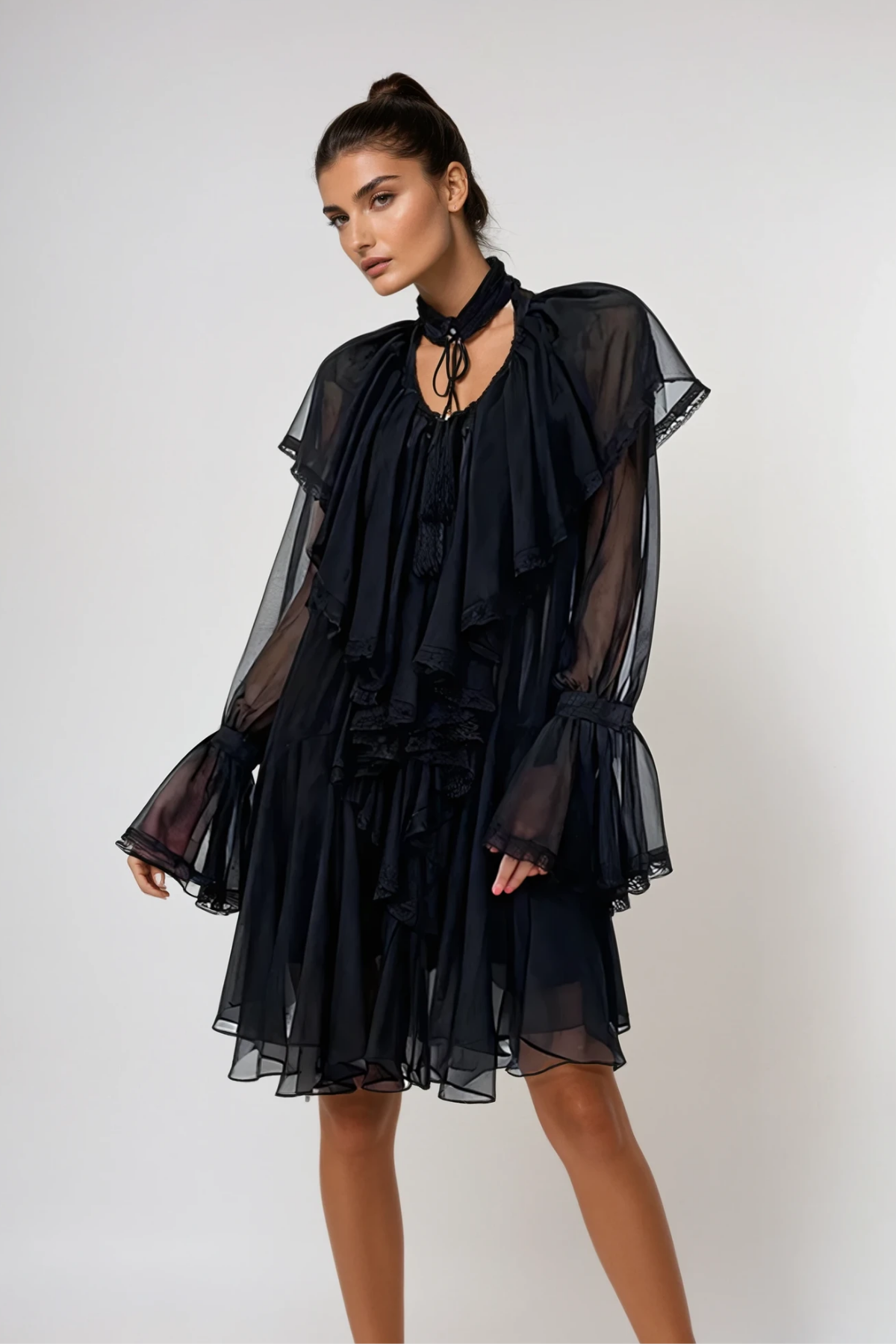 Devraj Ruffle Mesh Mini Dress