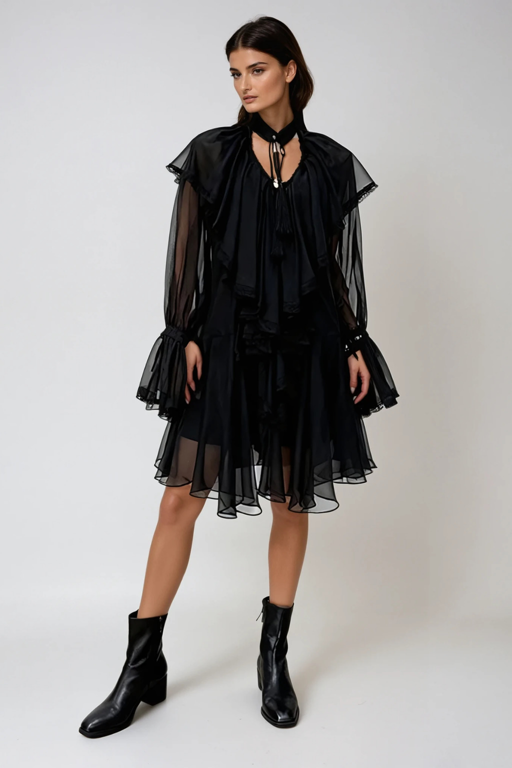 Devraj Ruffle Mesh Mini Dress