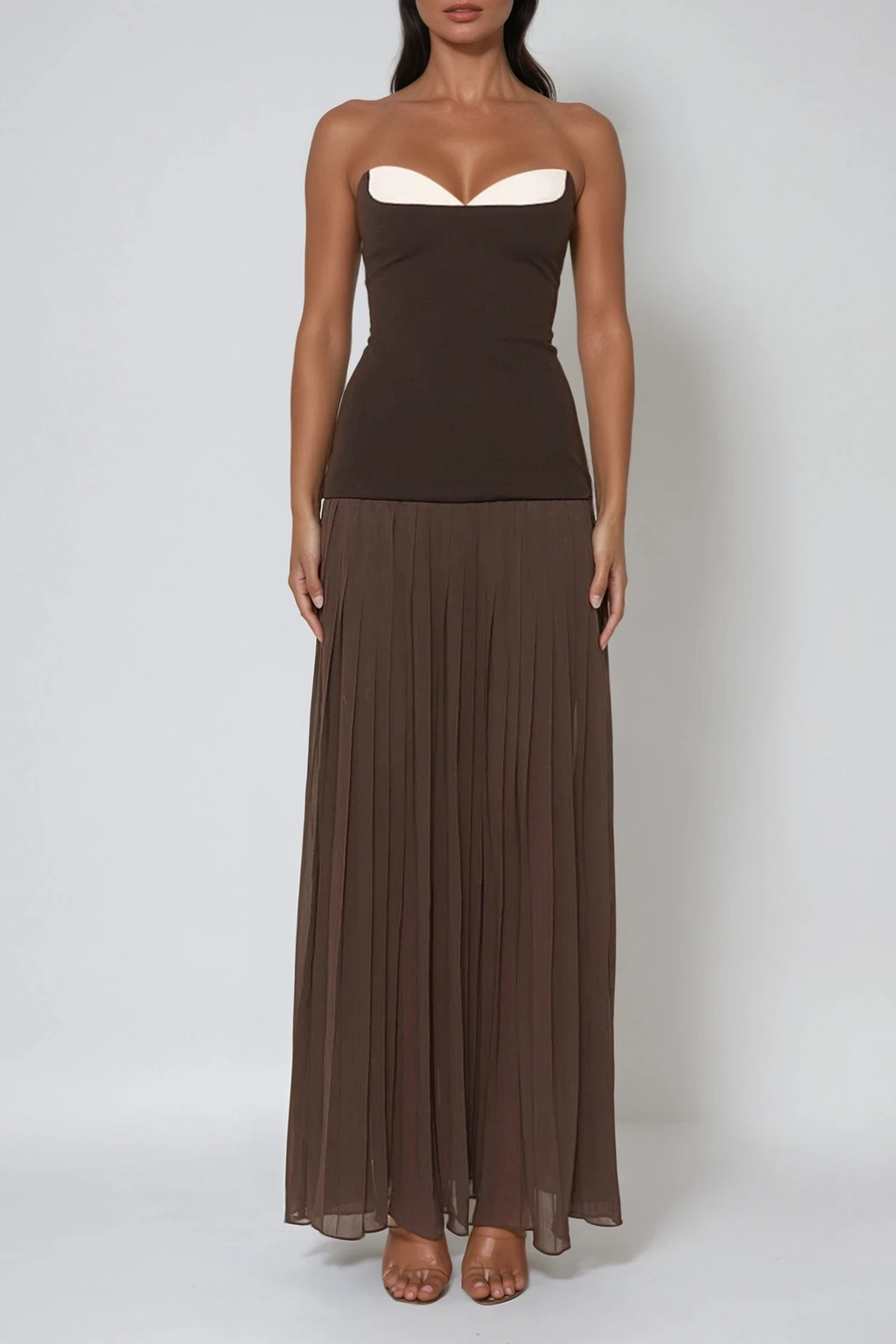 Deyan Strapless Bodycon Pleated Maxi Dress