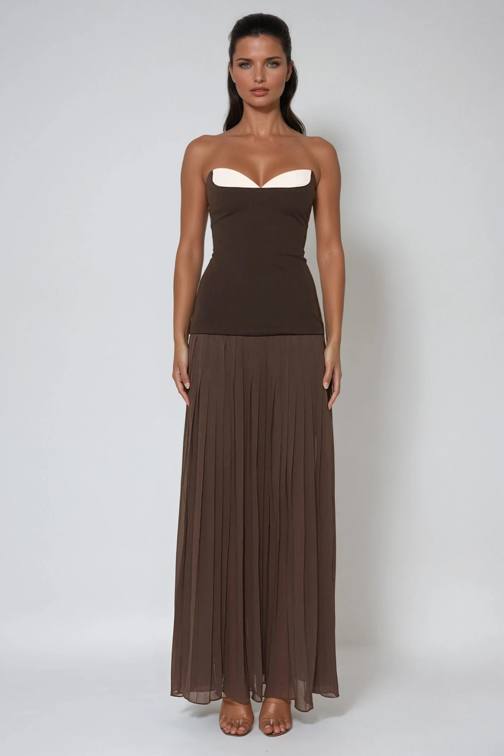 Deyan Strapless Bodycon Pleated Maxi Dress