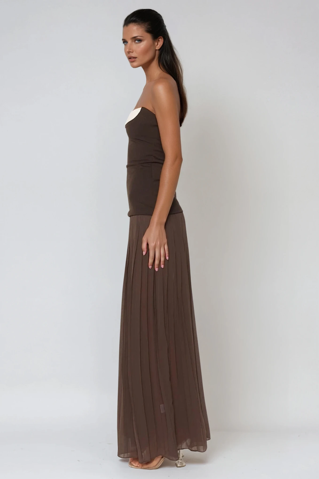 Deyan Strapless Bodycon Pleated Maxi Dress