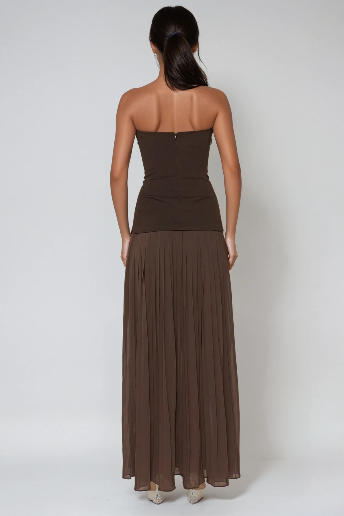 Deyan Strapless Bodycon Pleated Maxi Dress