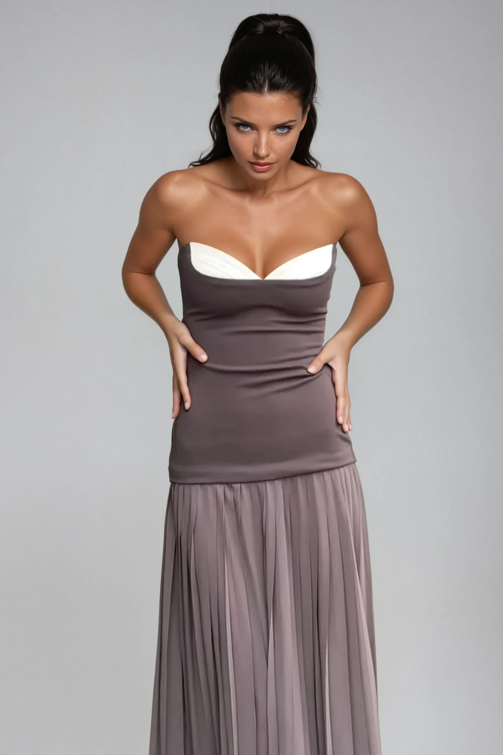 Deyan Strapless Bodycon Pleated Maxi Dress