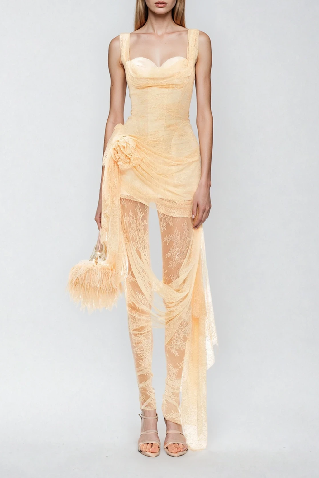 Dezideriu Asymmetric Flower Lace Maxi Dress