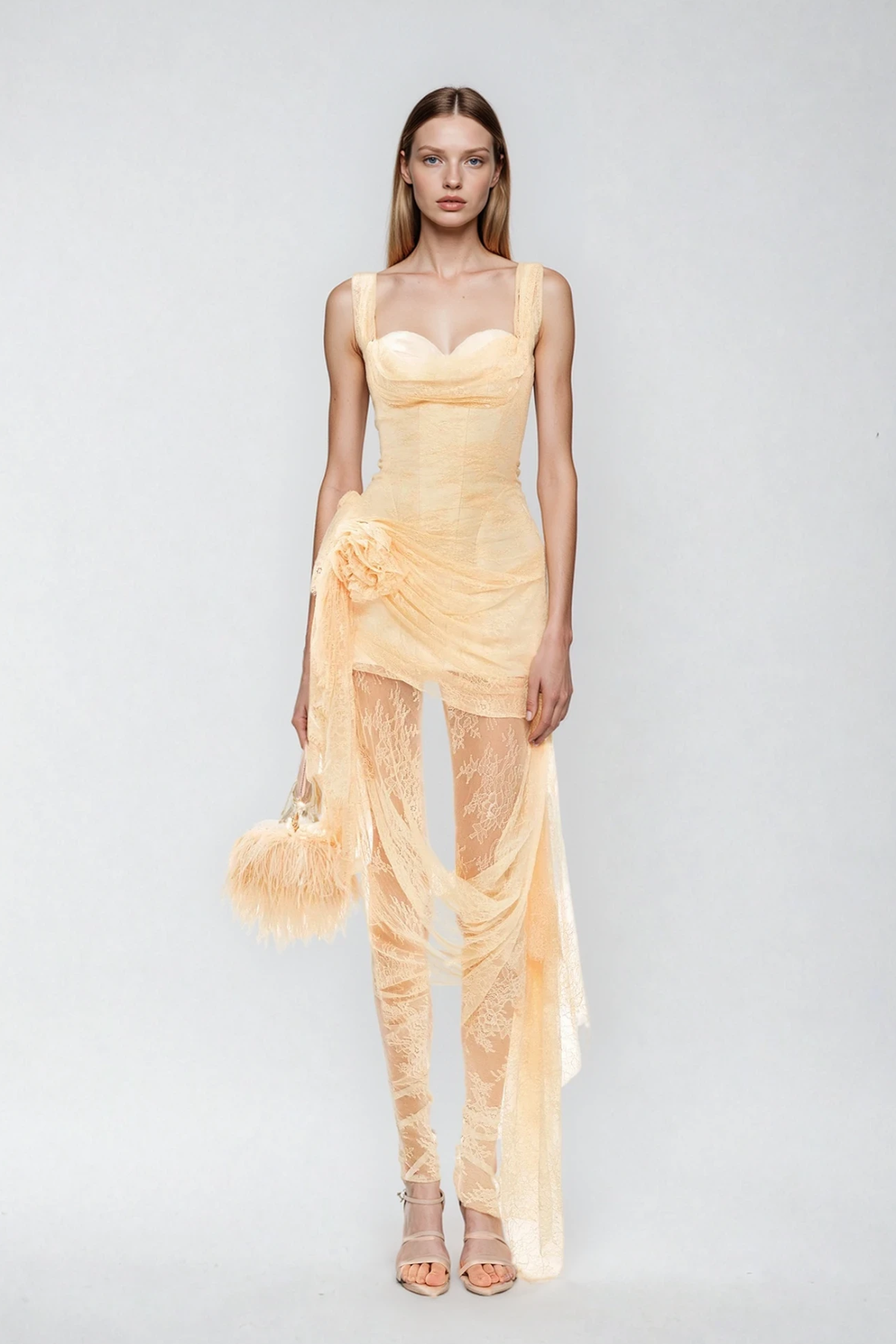 Dezideriu Asymmetric Flower Lace Maxi Dress