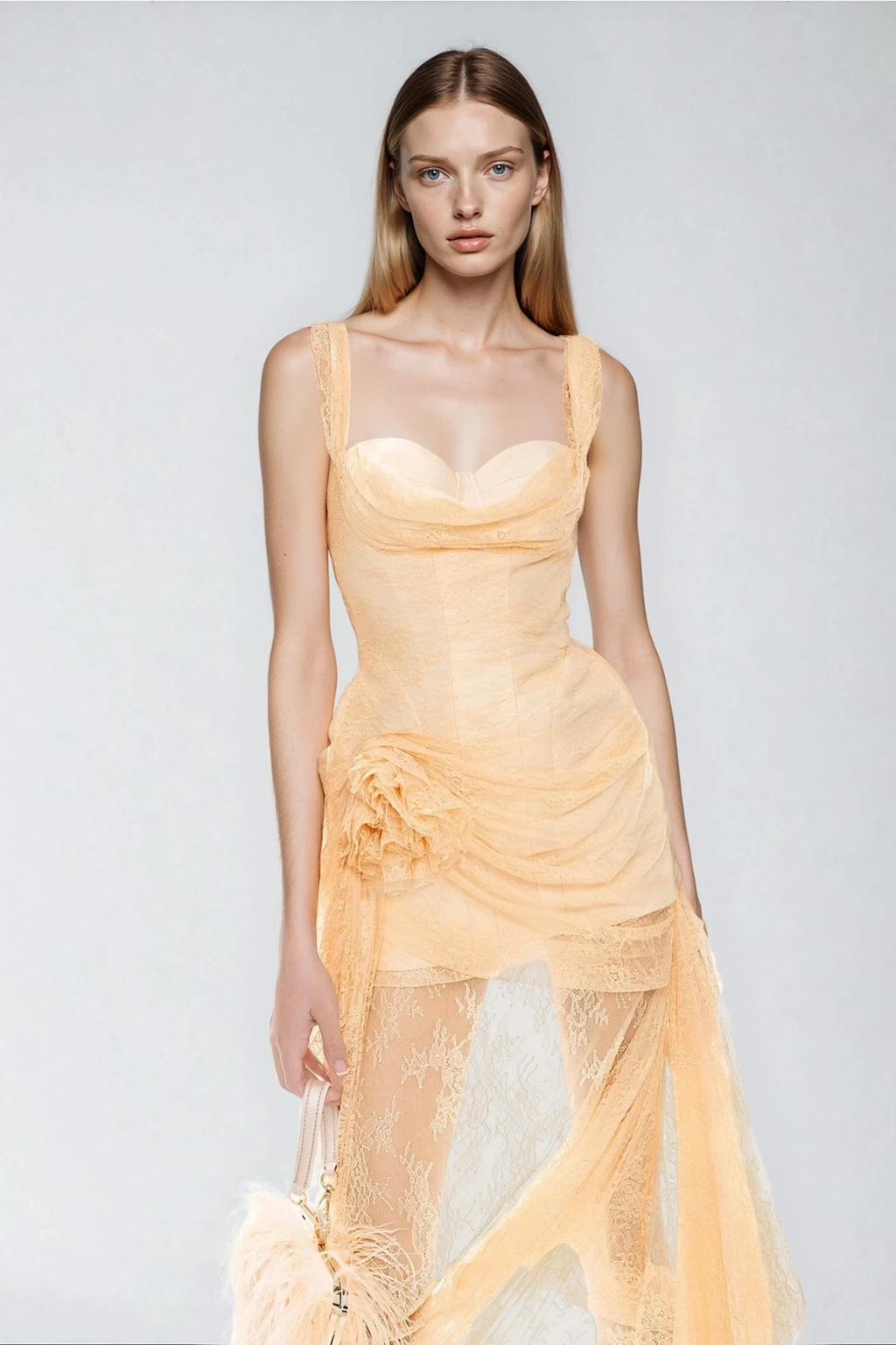 Dezideriu Asymmetric Flower Lace Maxi Dress