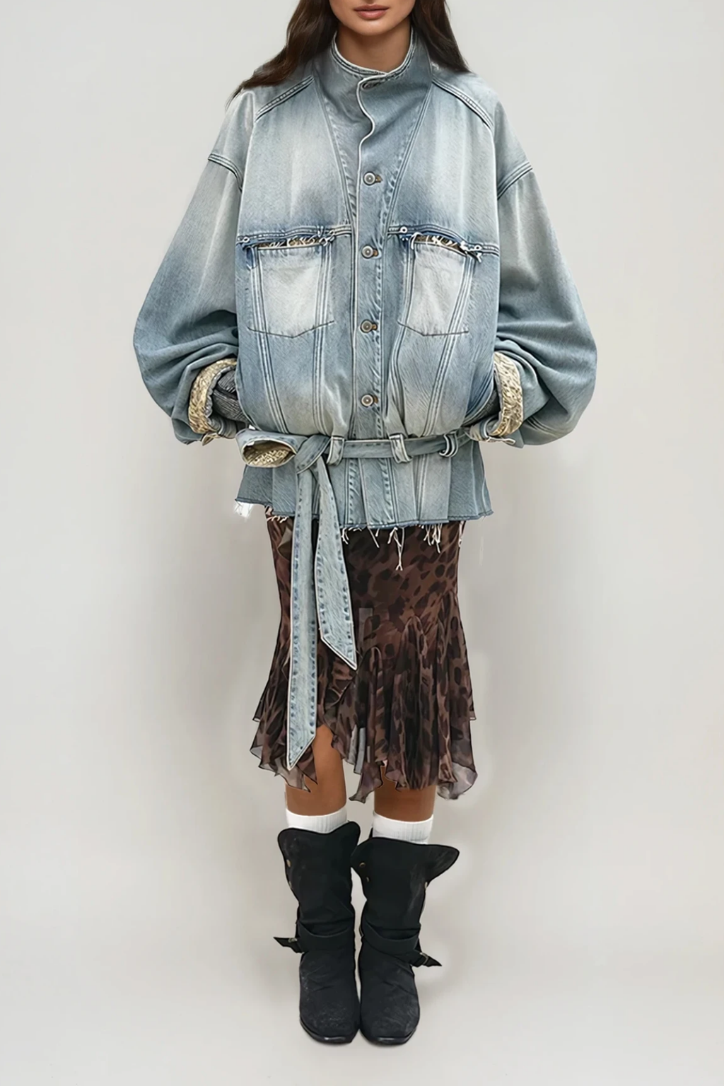 Dianna Tie Up Bleached Denim Jacket