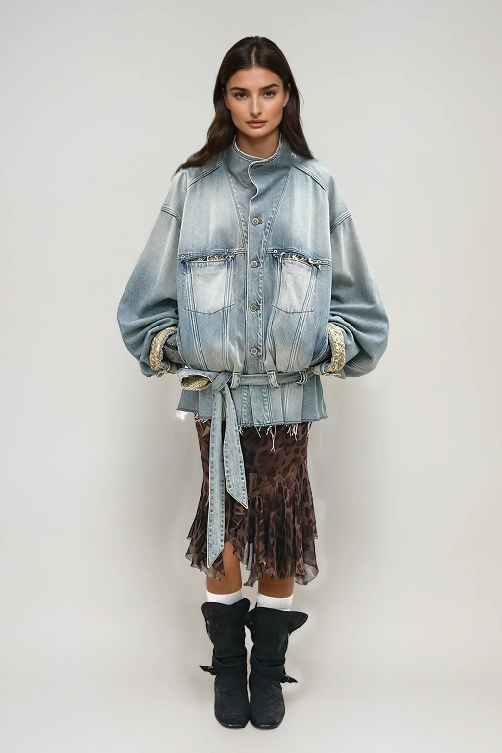 Dianna Tie Up Bleached Denim Jacket