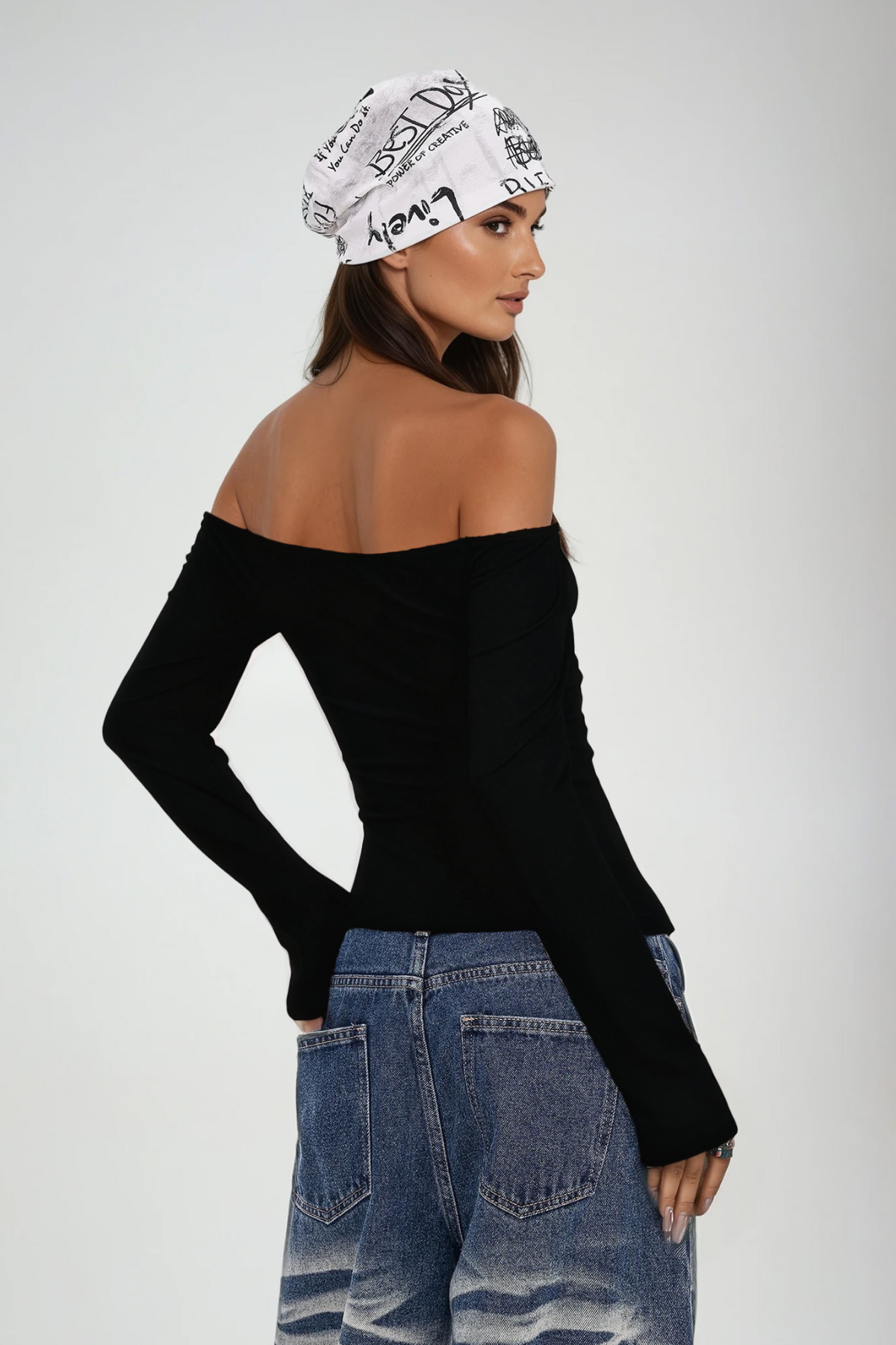 Dianne Off Shoulder Lace Up Top In Black