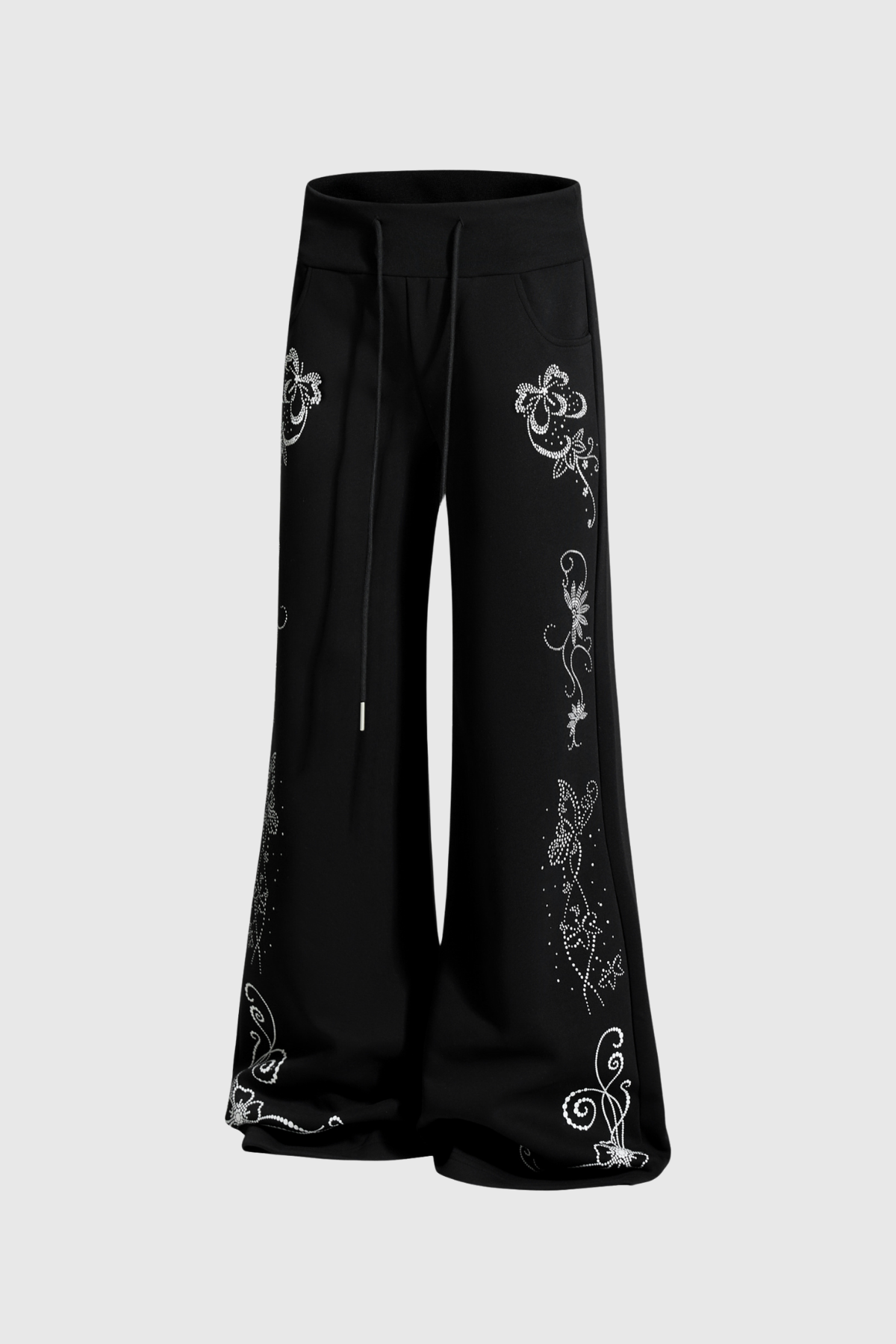 Didem Rhinestone Floral Pants In Black