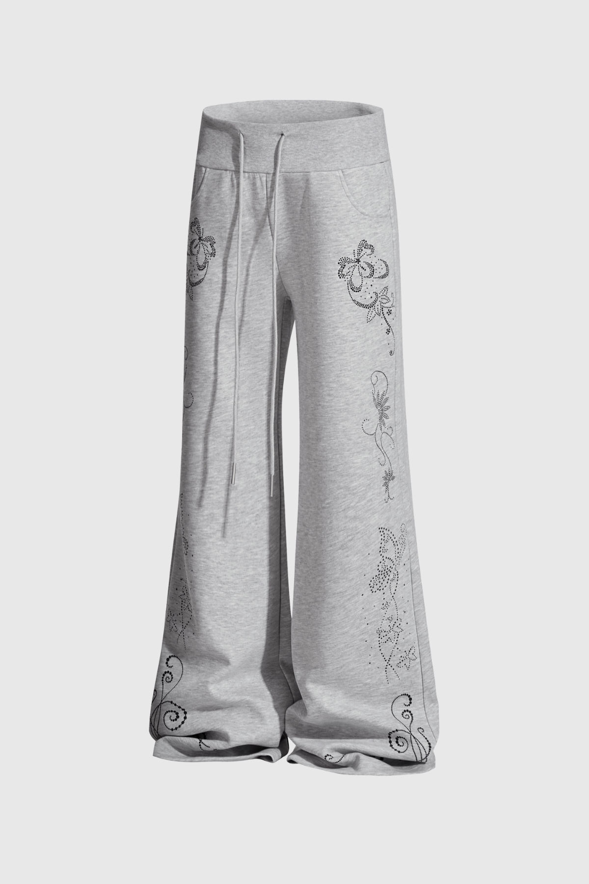 Didem Rhinestone Floral Pants In Grey