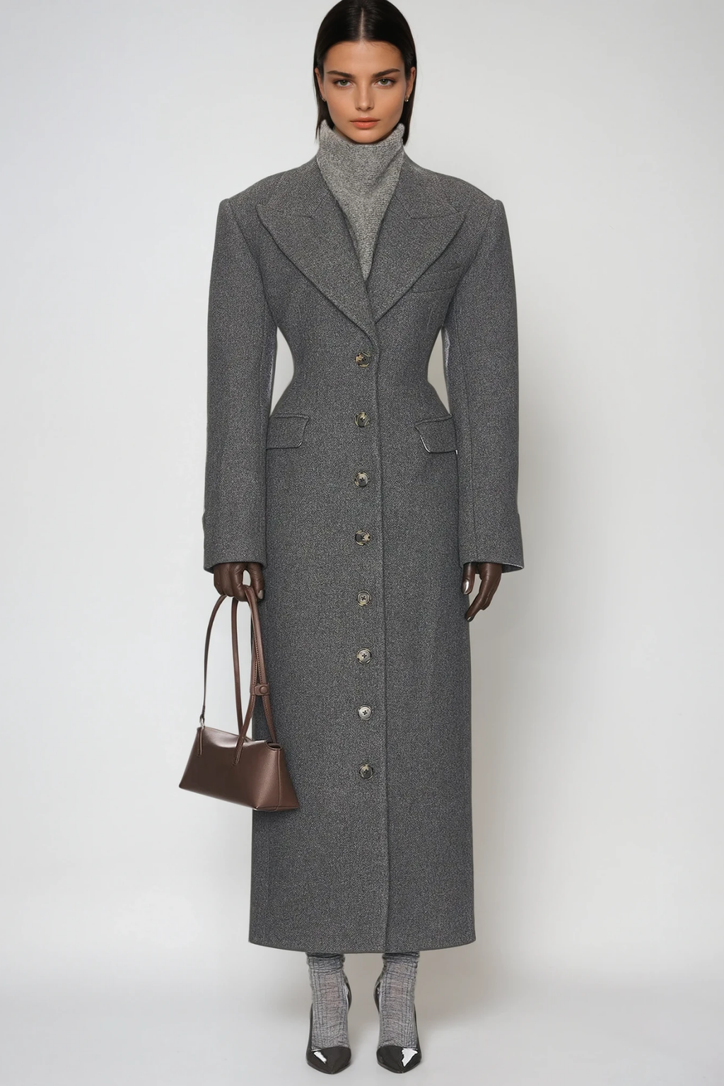 Dieter Lapel Wool Coat In Grey