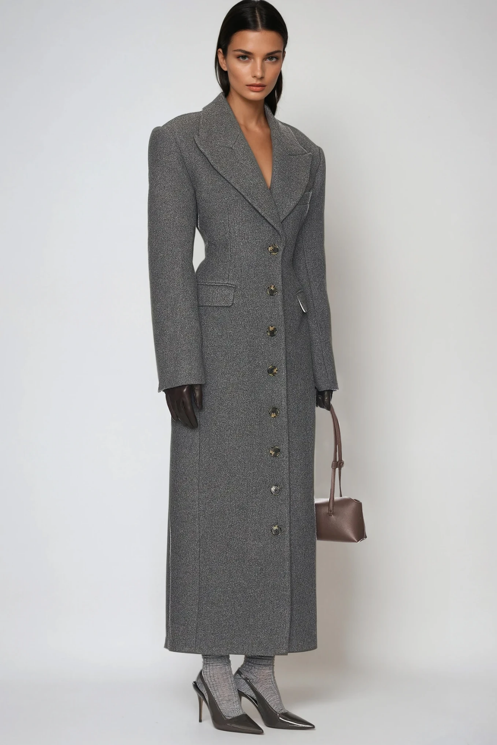 Dieter Lapel Wool Coat In Grey