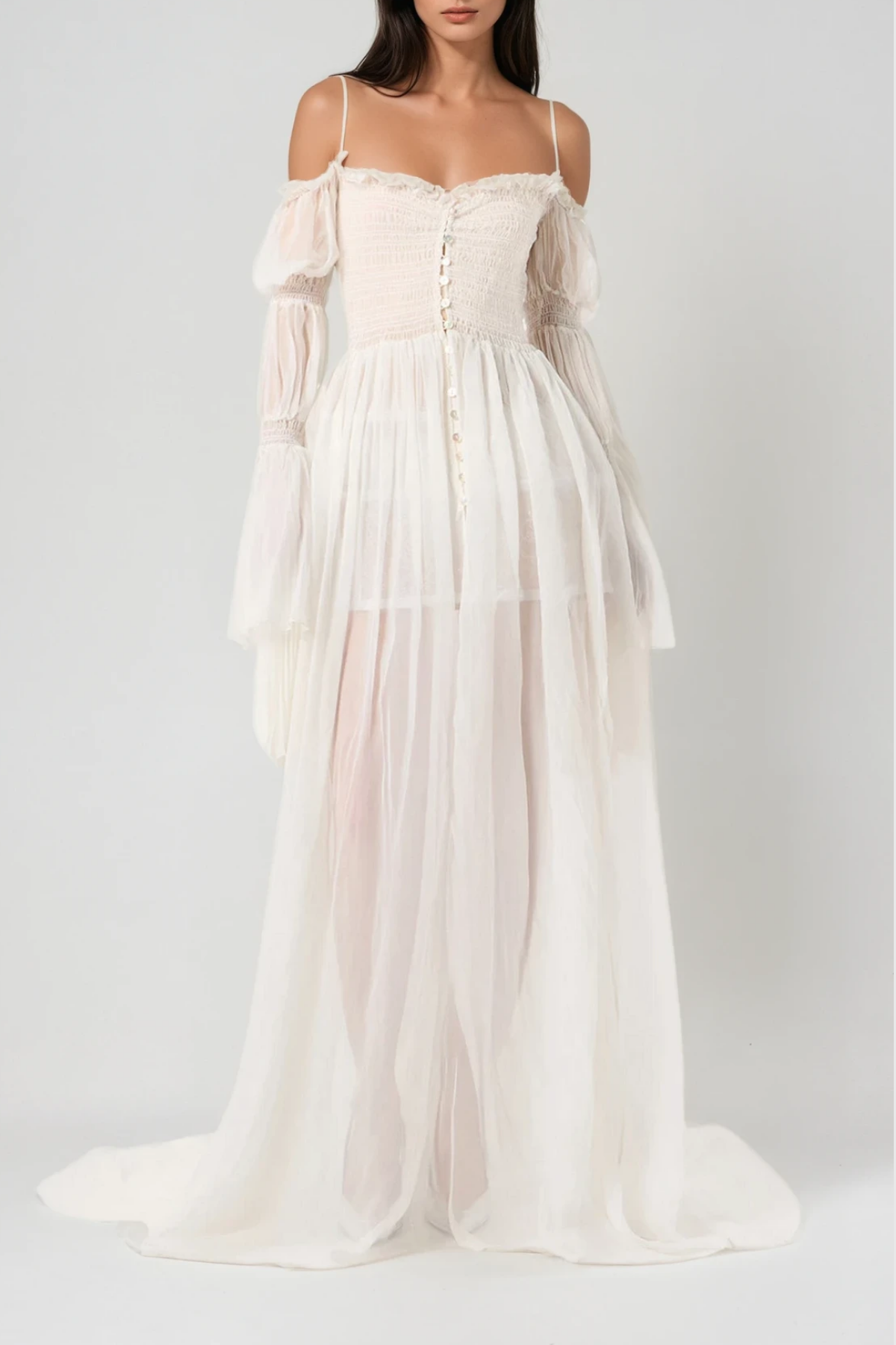 Diethard Long Sleeve Ruch Mesh Maxi Dress