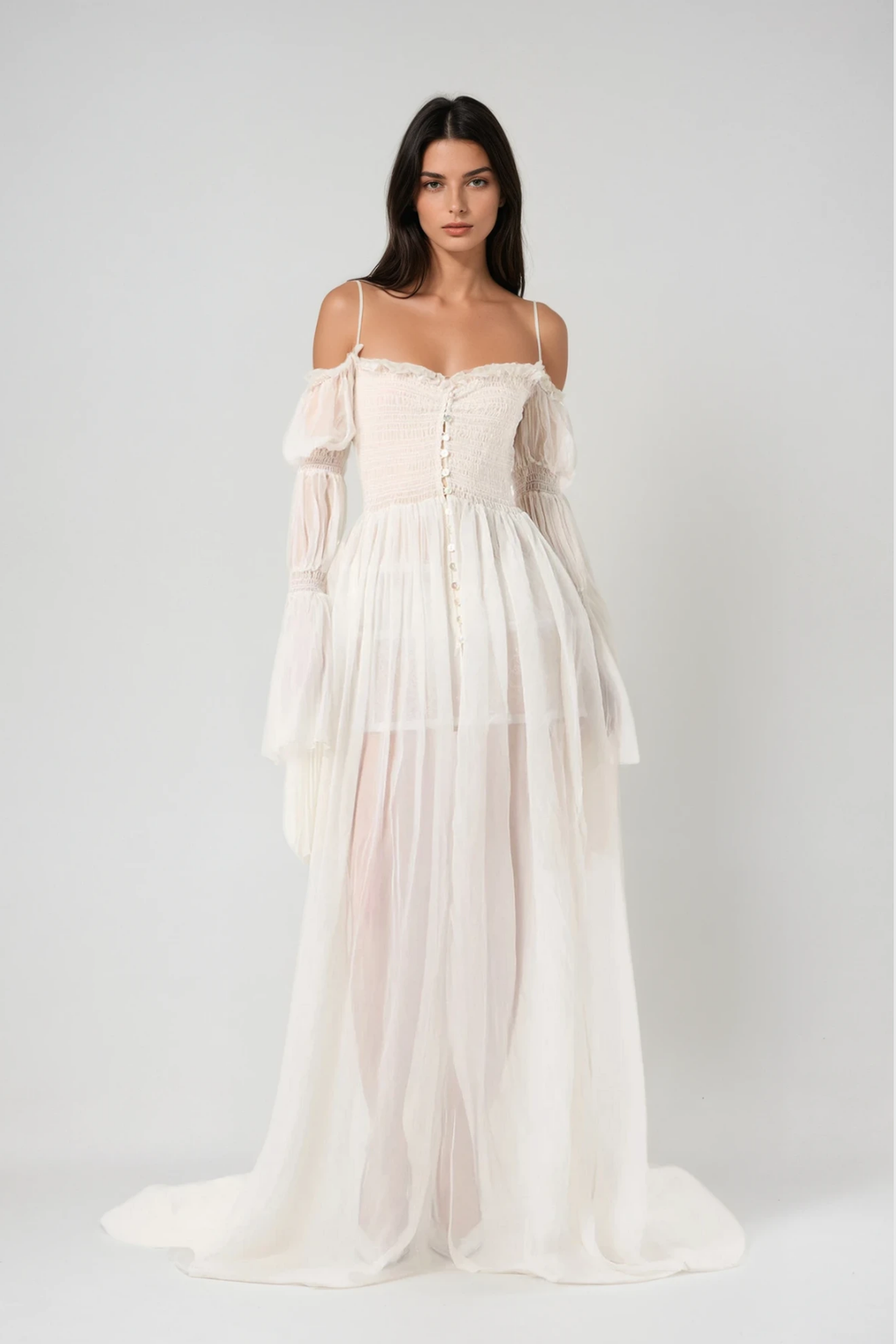 Diethard Long Sleeve Ruch Mesh Maxi Dress