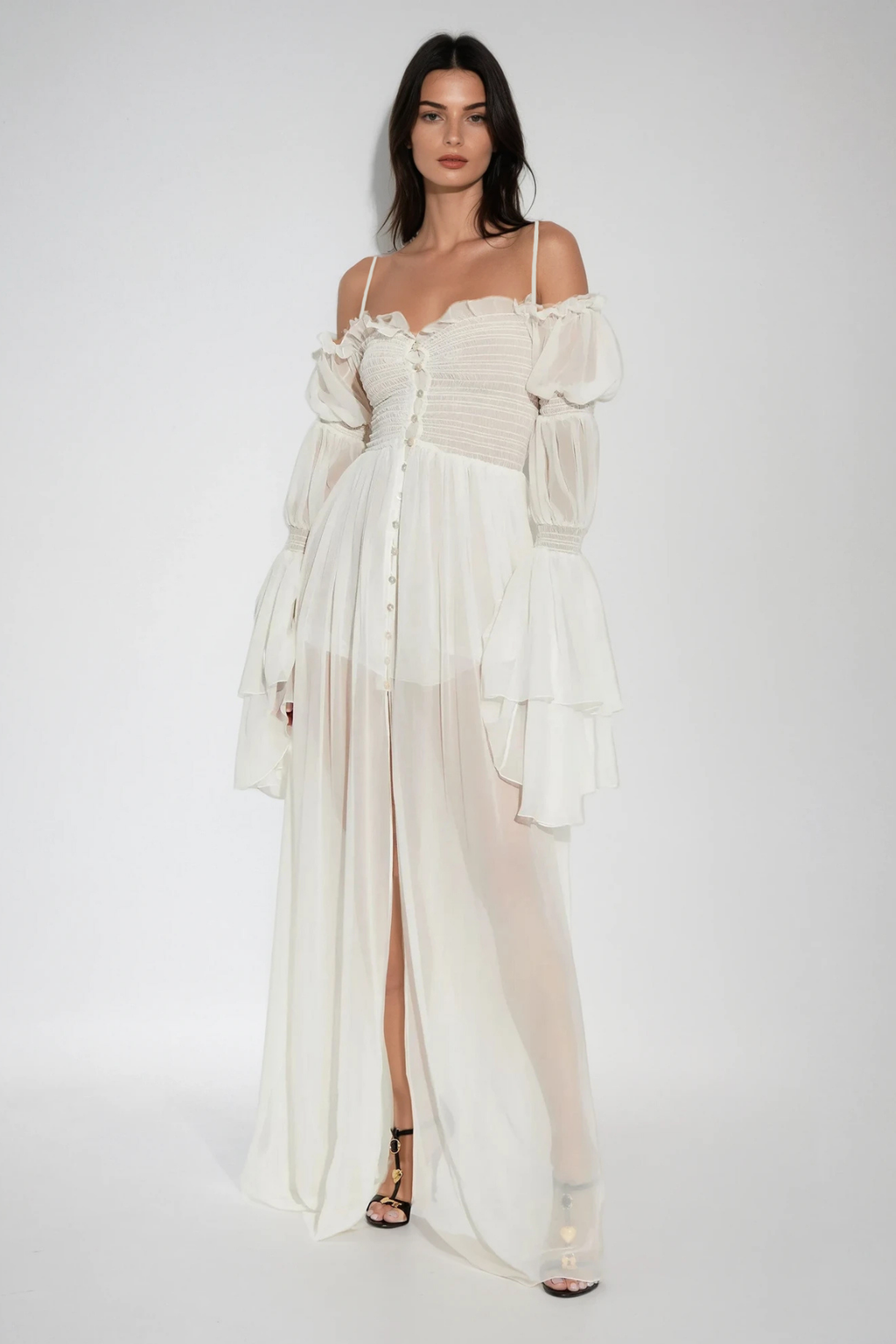 Diethard Long Sleeve Ruch Mesh Maxi Dress