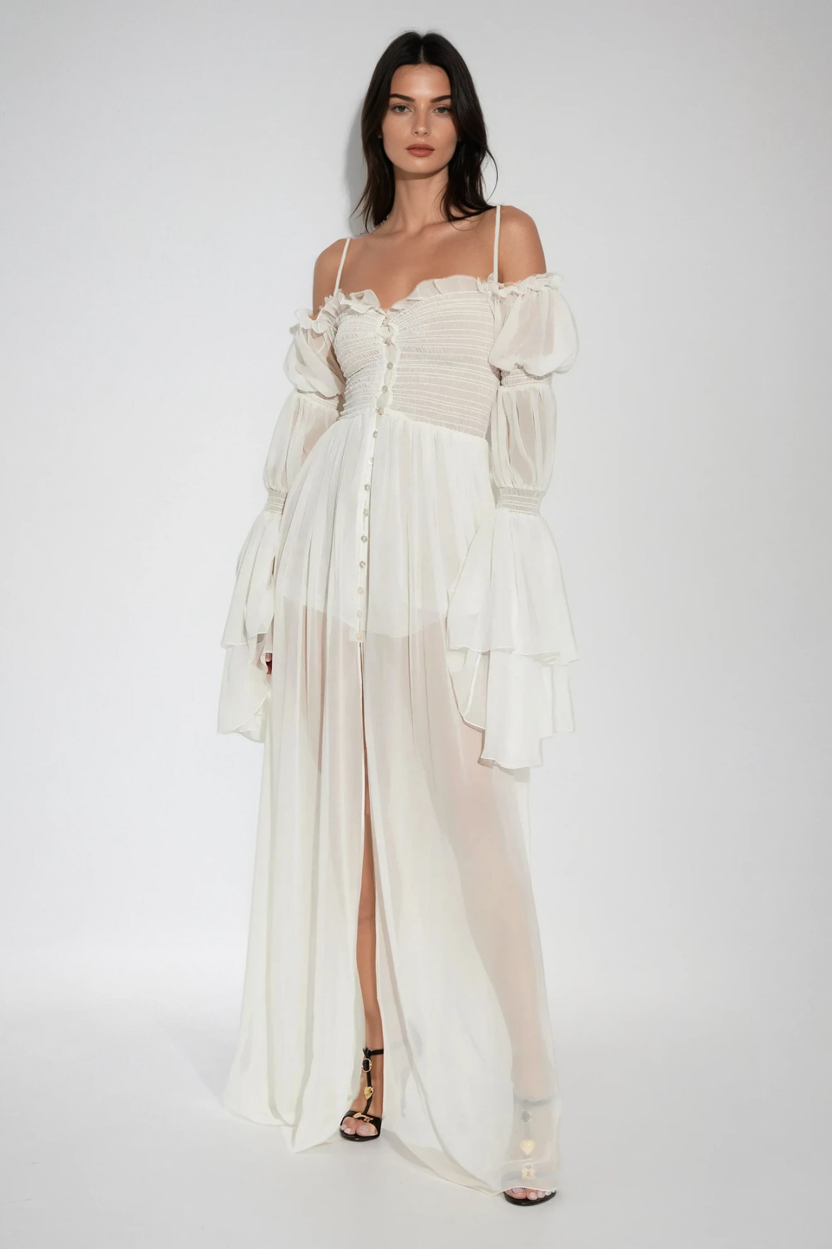 Diethard Long Sleeve Ruch Mesh Maxi Dress