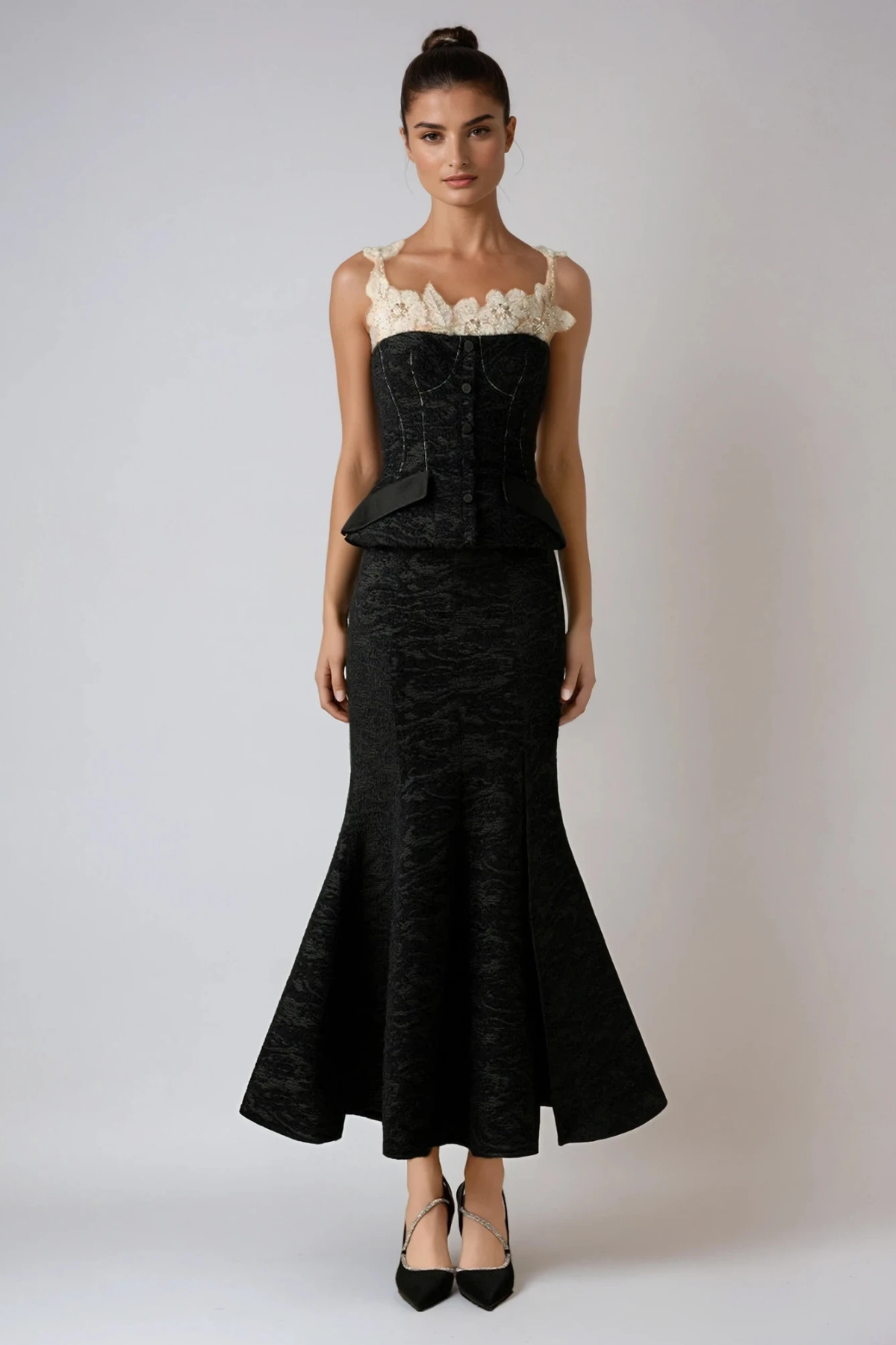 Dieuwer Embroidered Floral Split Skirt Set