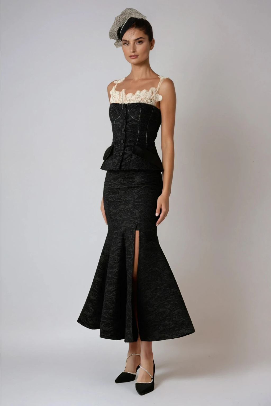 Dieuwer Embroidered Floral Split Skirt Set