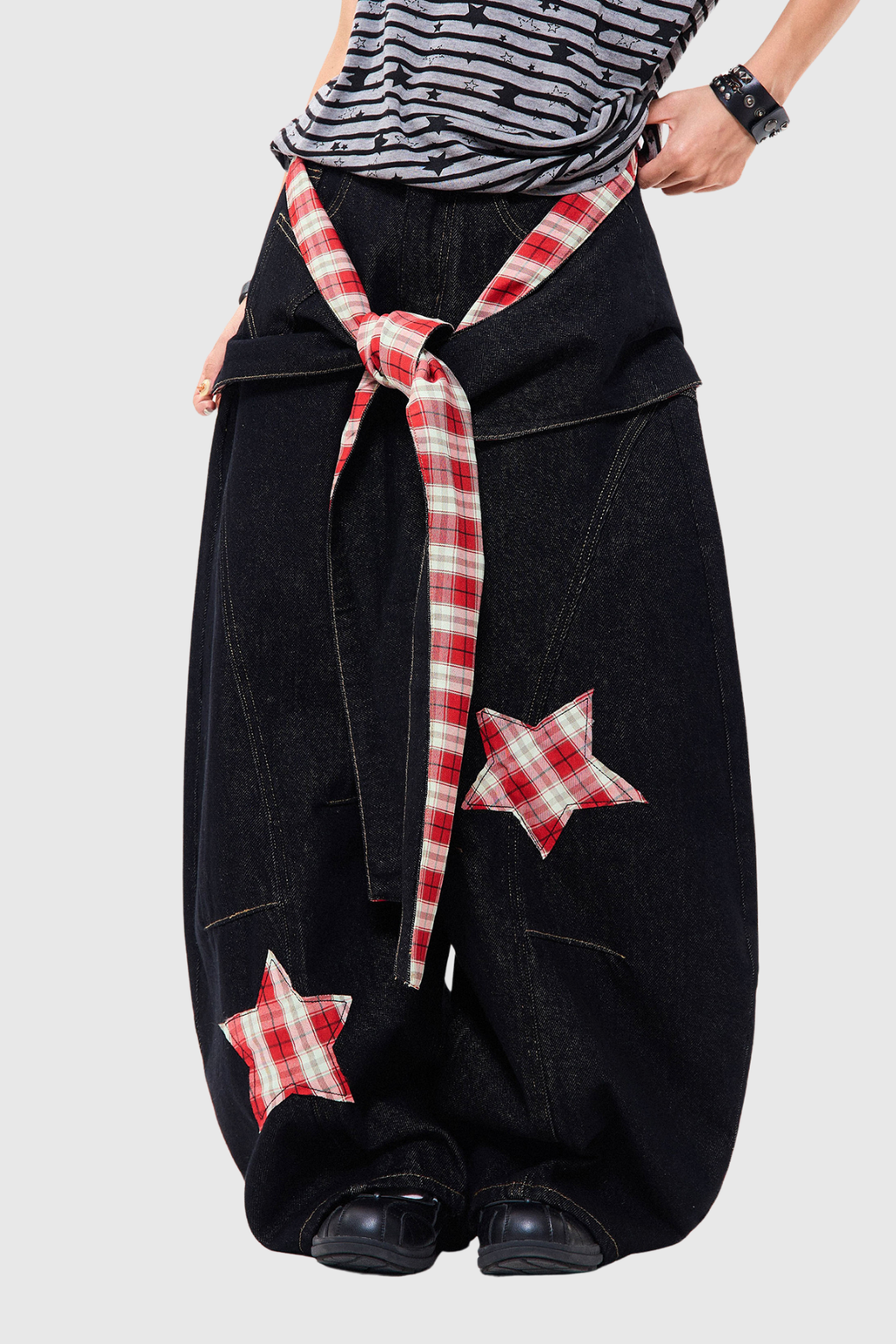 Diindiisi Star Deconstruct Grid Tie Up Jeans