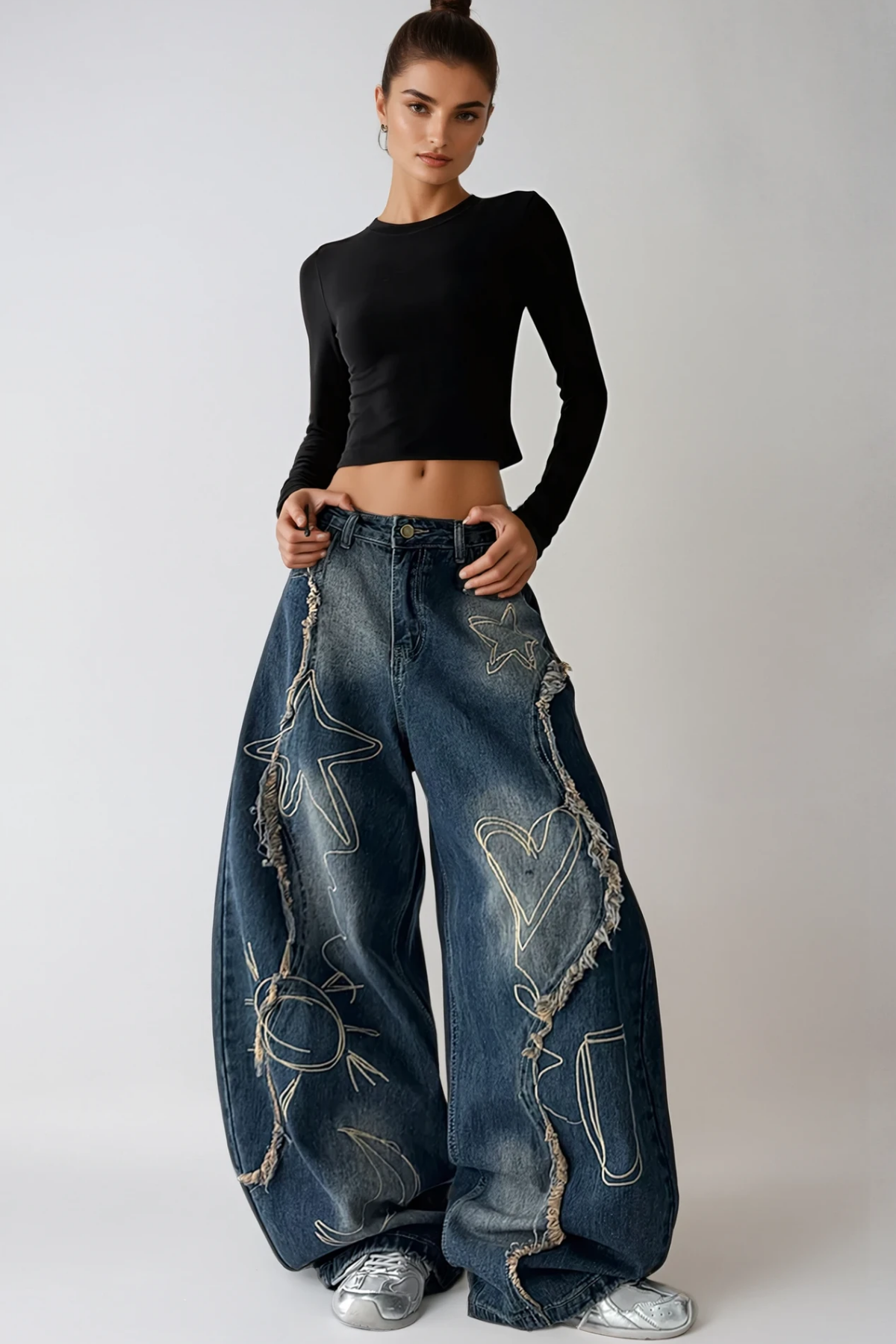 Dikeledi Print Fringe Jeans In Blue