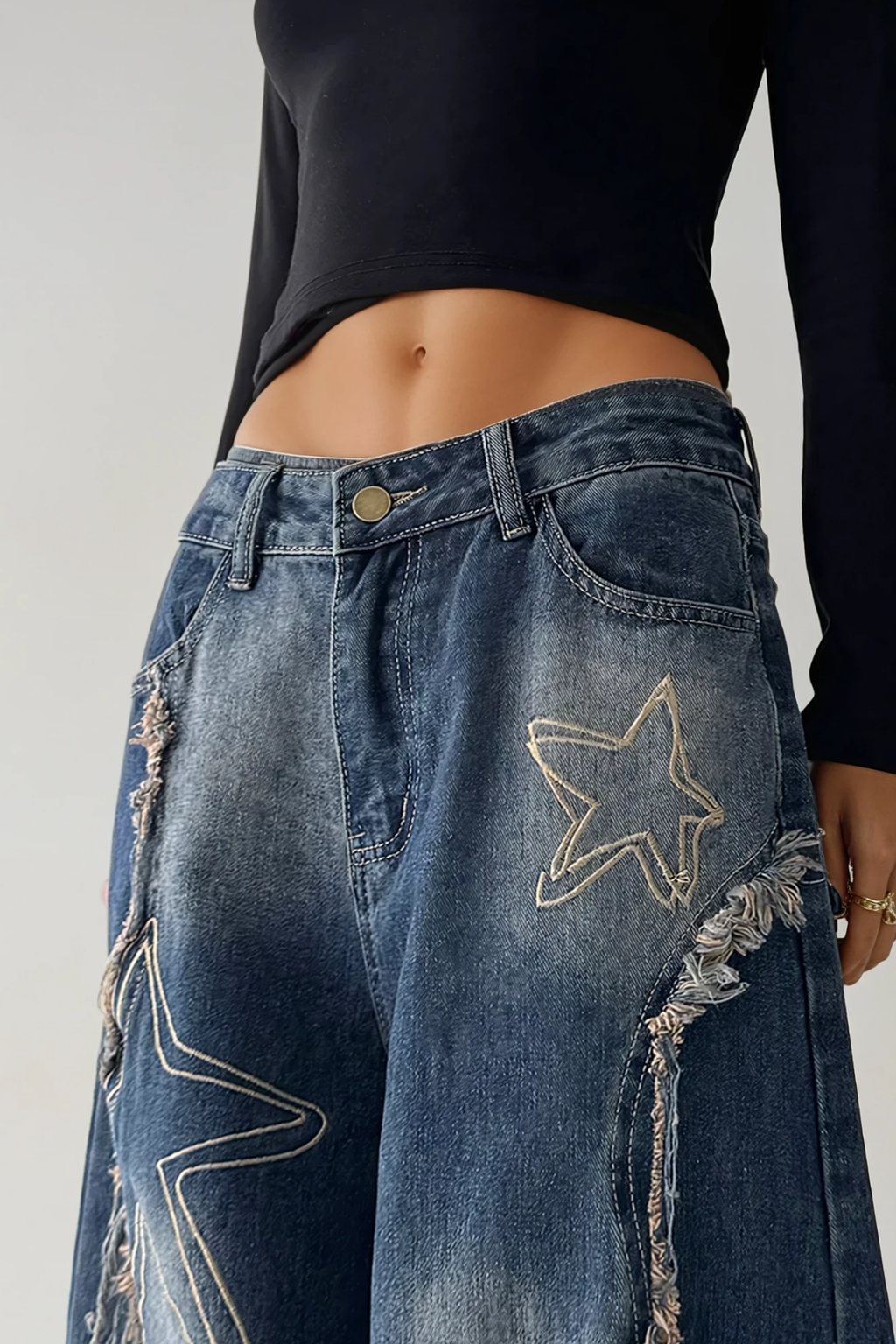 Dikeledi Print Fringe Jeans In Blue