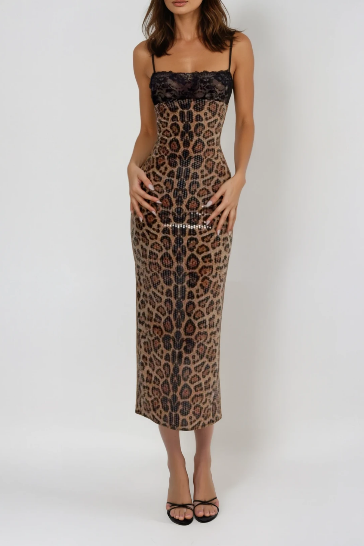 Dikla Spaghetti Sequin Leopard Maxi Dress