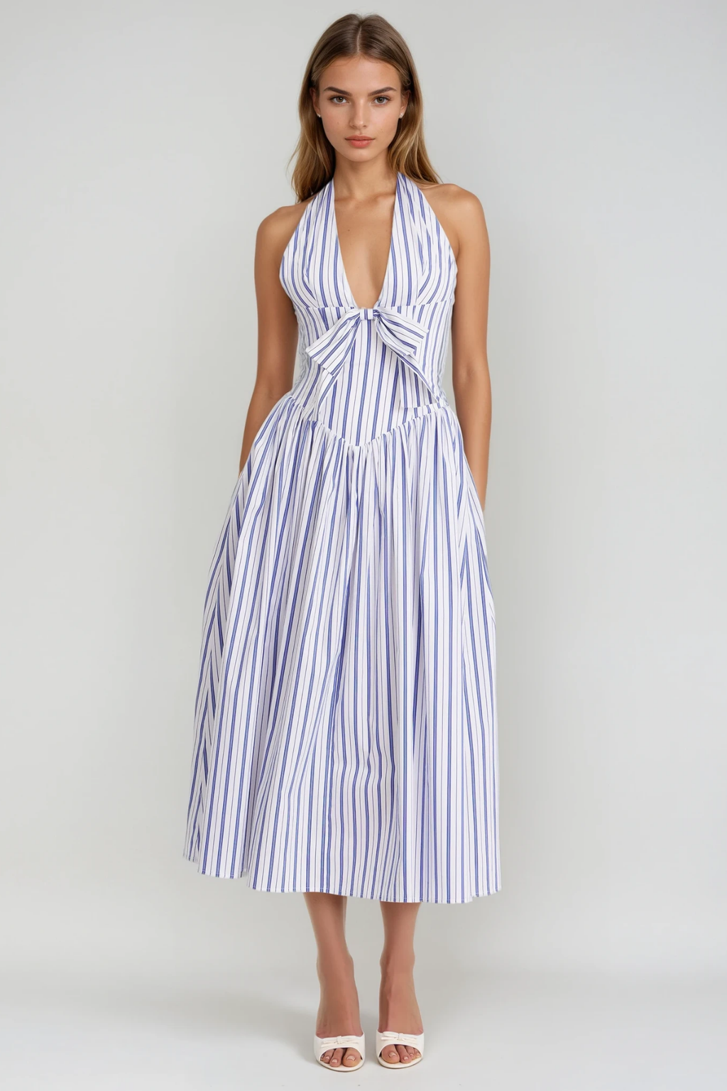 Dilay Halter Neck Stripe Maxi Dress