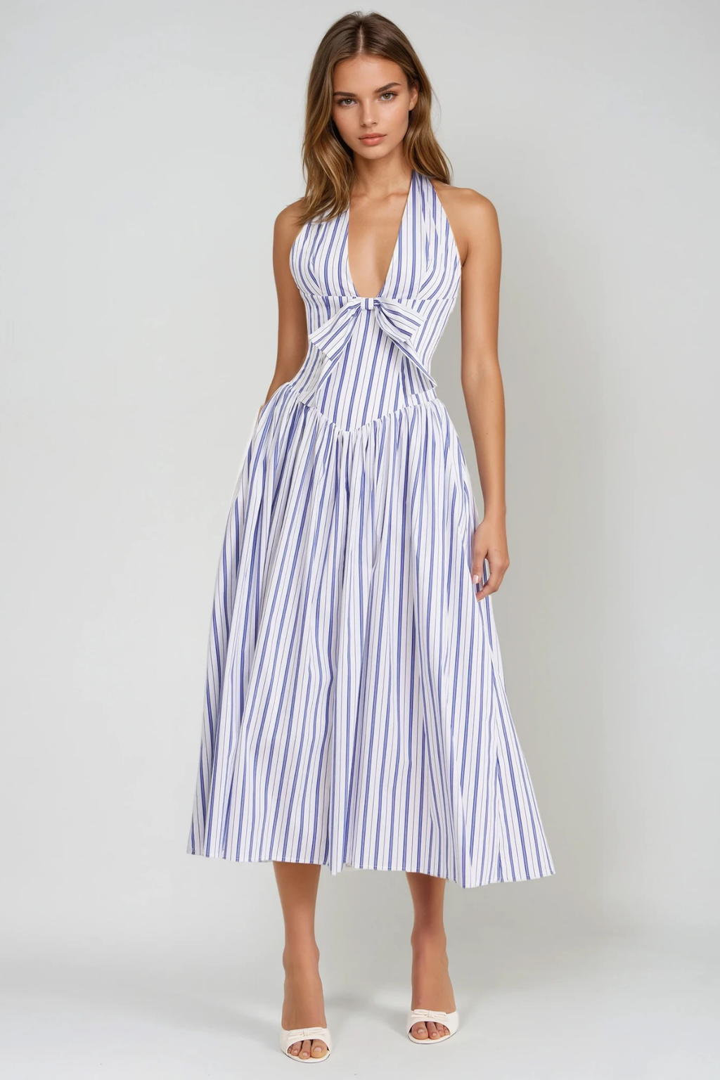 Dilay Halter Neck Stripe Maxi Dress