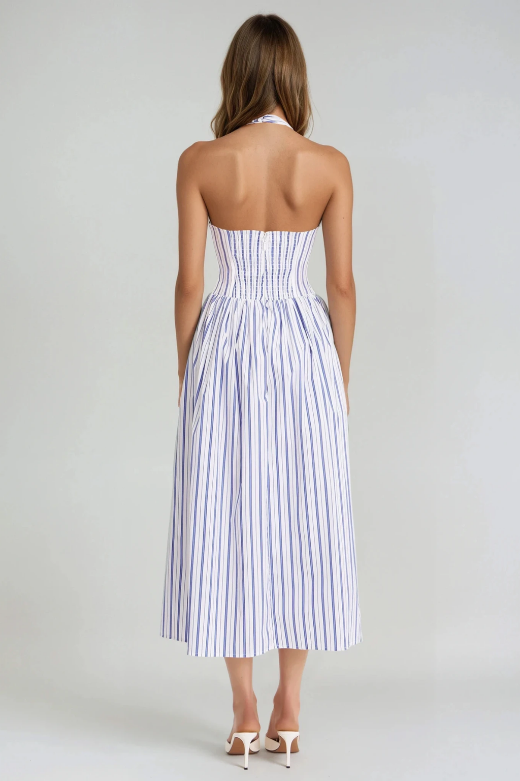 Dilay Halter Neck Stripe Maxi Dress