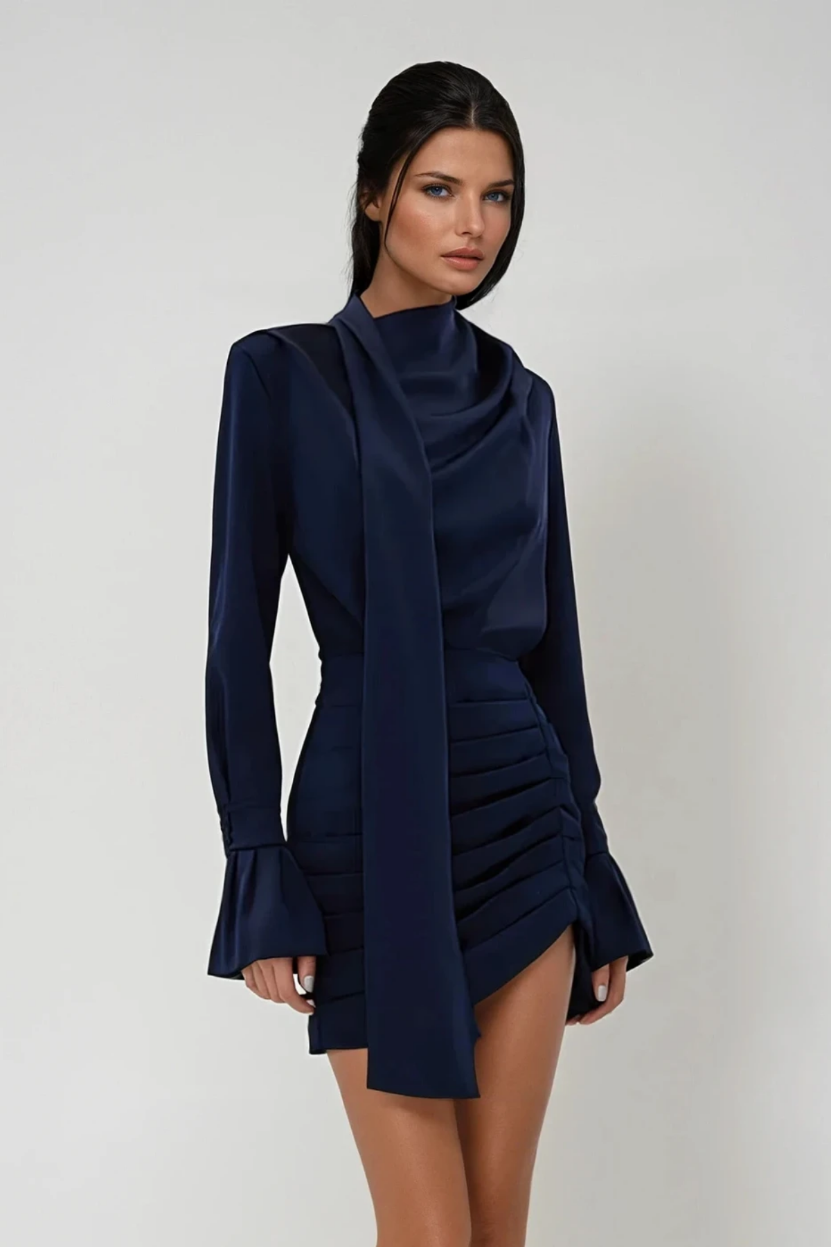 Dilek Ruch Satin Scarf Mini Dress