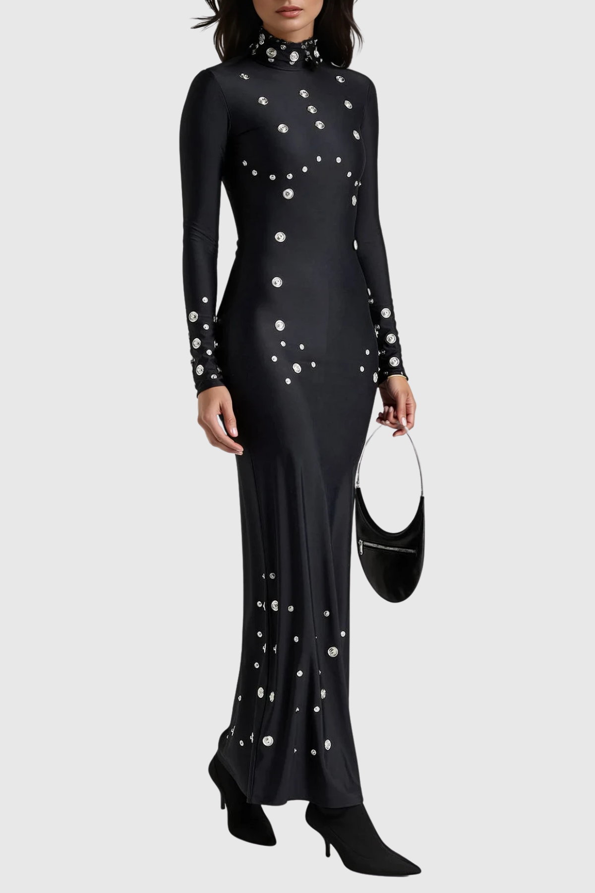 Dillan Embellished Split Maxi Dress In Black