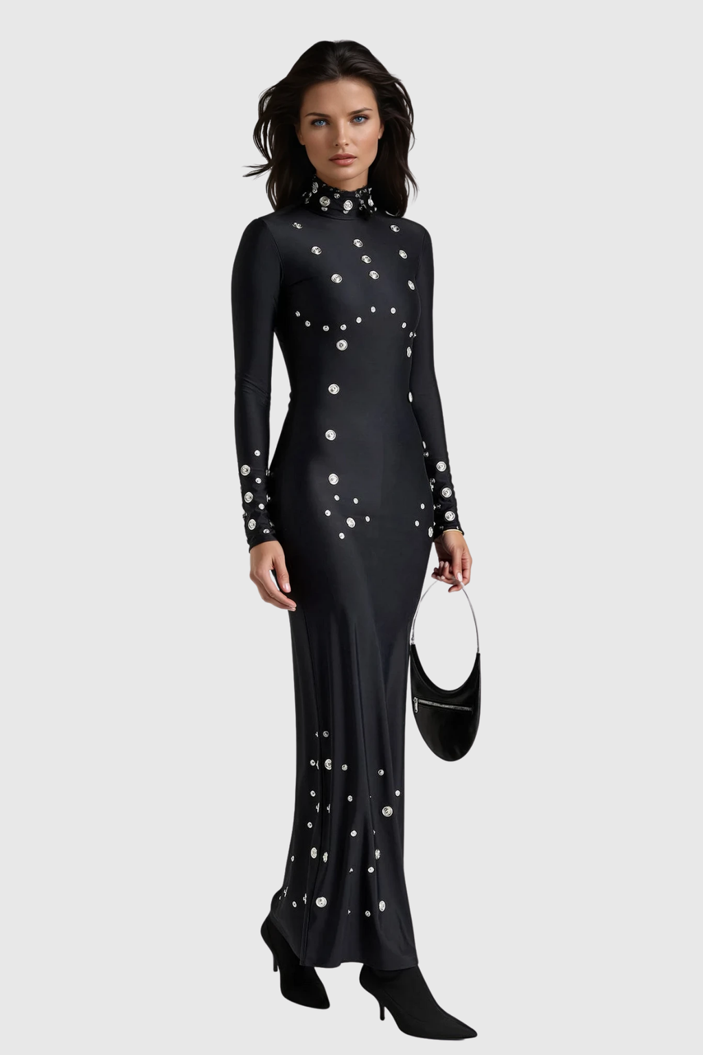 Dillan Embellished Split Maxi Dress In Black