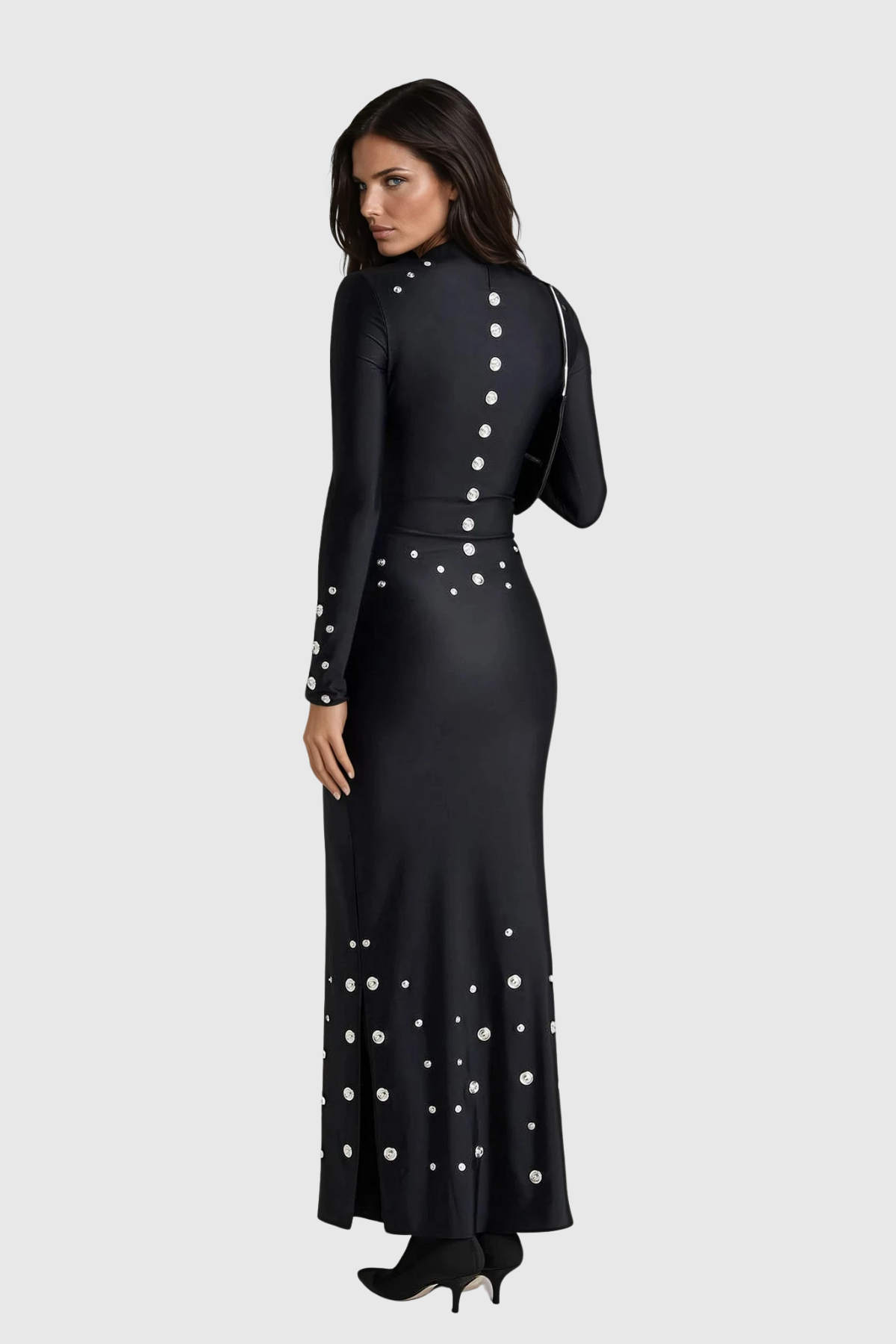 Dillan Embellished Split Maxi Dress In Black