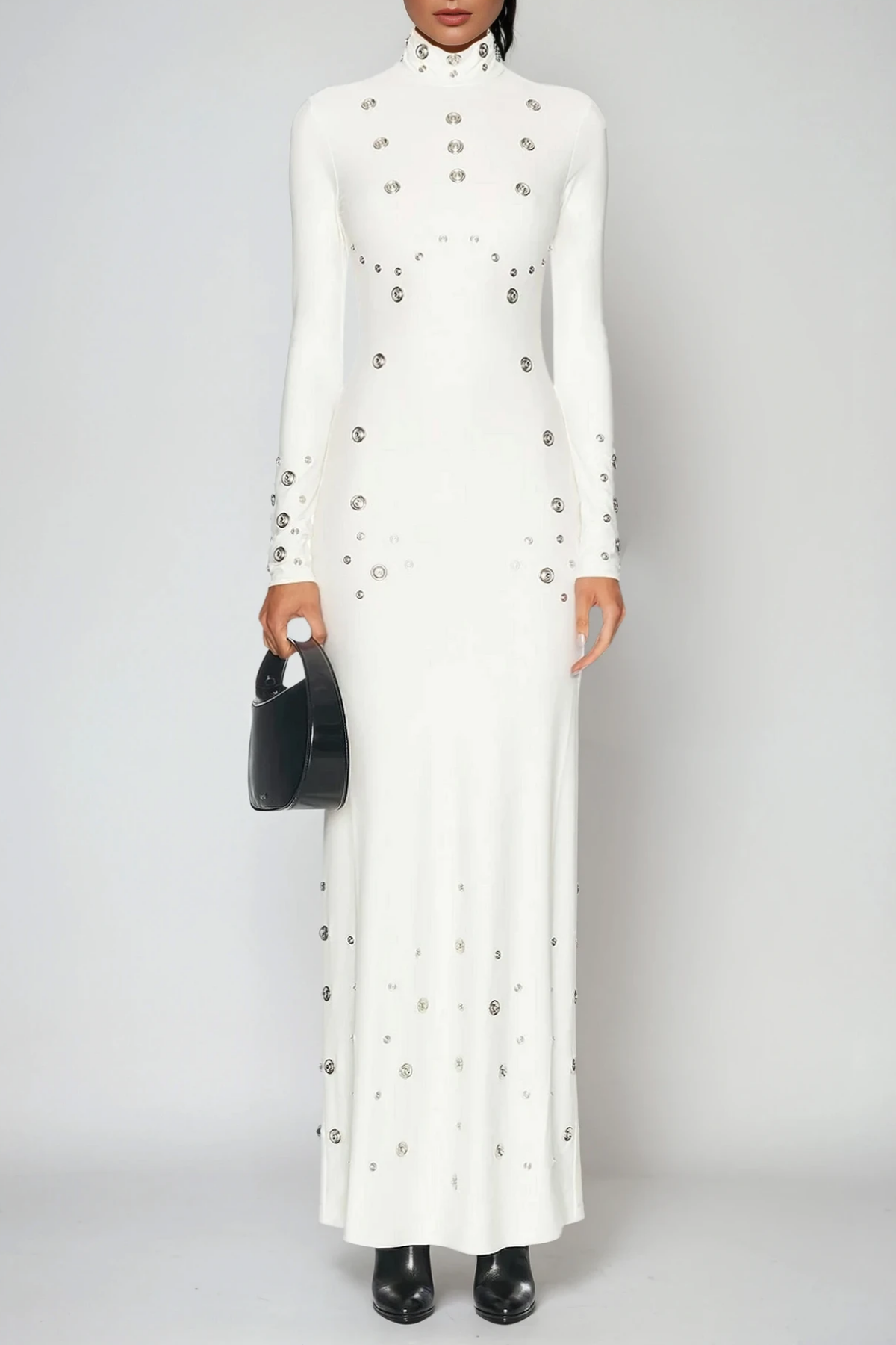 Dillan Embellished Split Maxi Dress In White