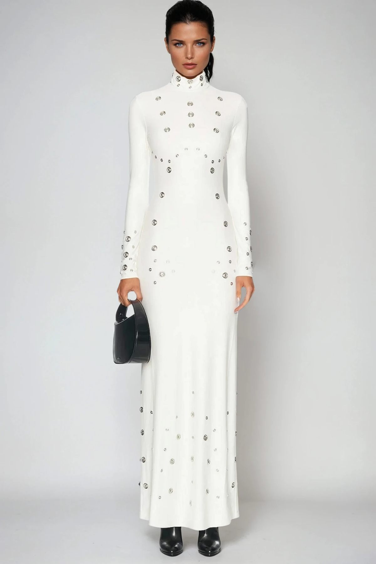 Dillan Embellished Split Maxi Dress In White