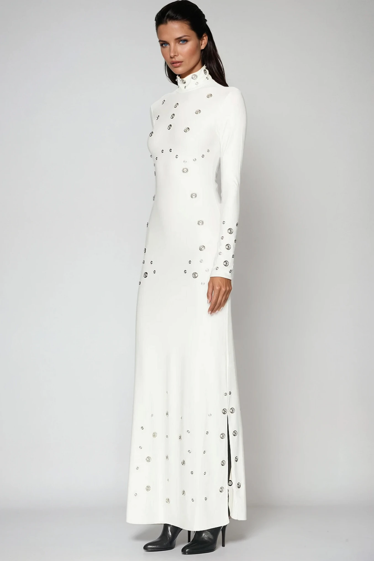Dillan Embellished Split Maxi Dress In White